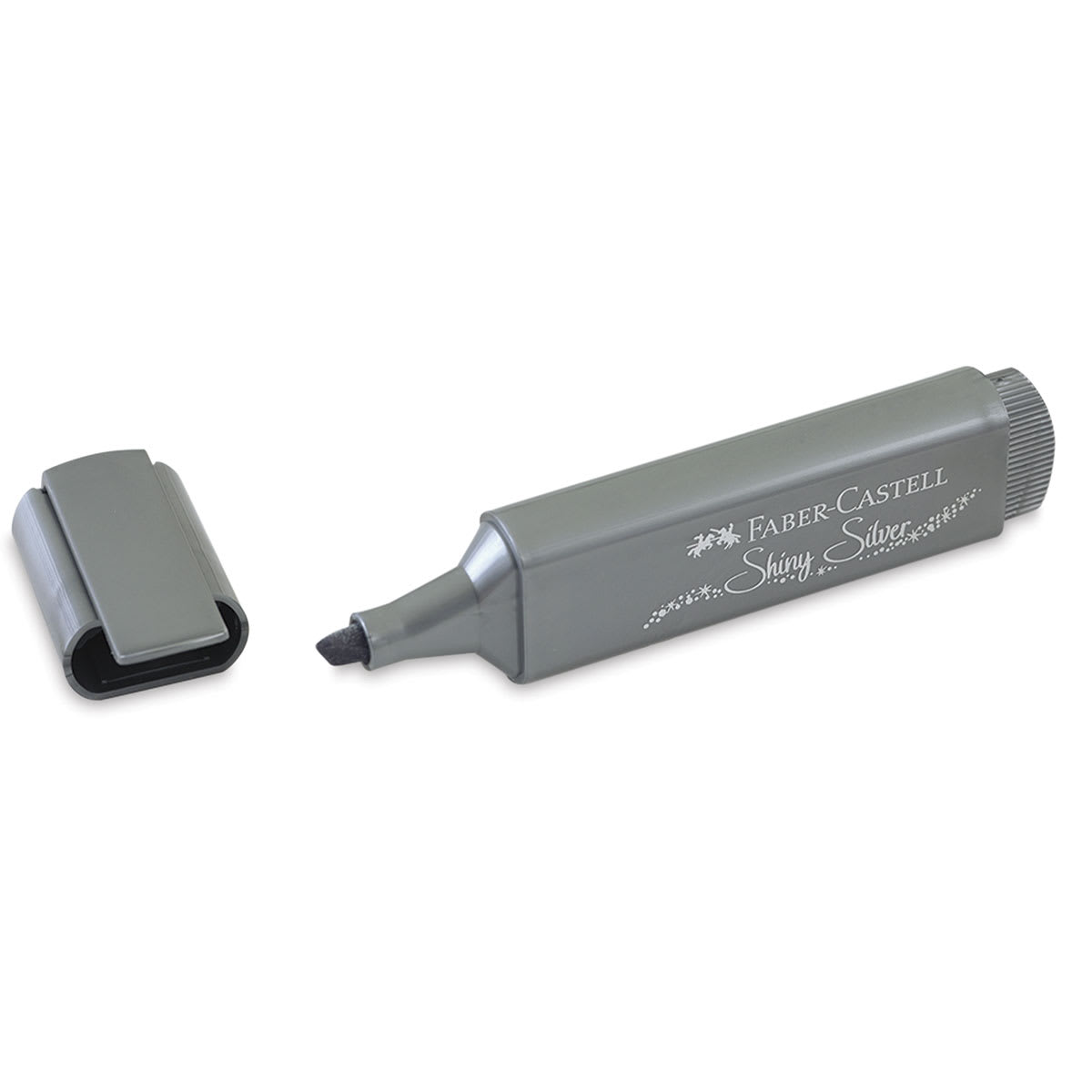 Faber-Castell Metallic Textliner - Shiny Silver Marker with cap adjacent