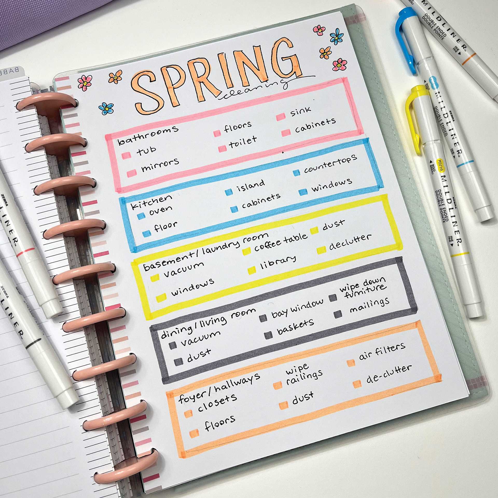 Zebra Mildliner Double Ended Creative Markers - Friendly Colors, Set of 5 (pens being used with a bullet journal)