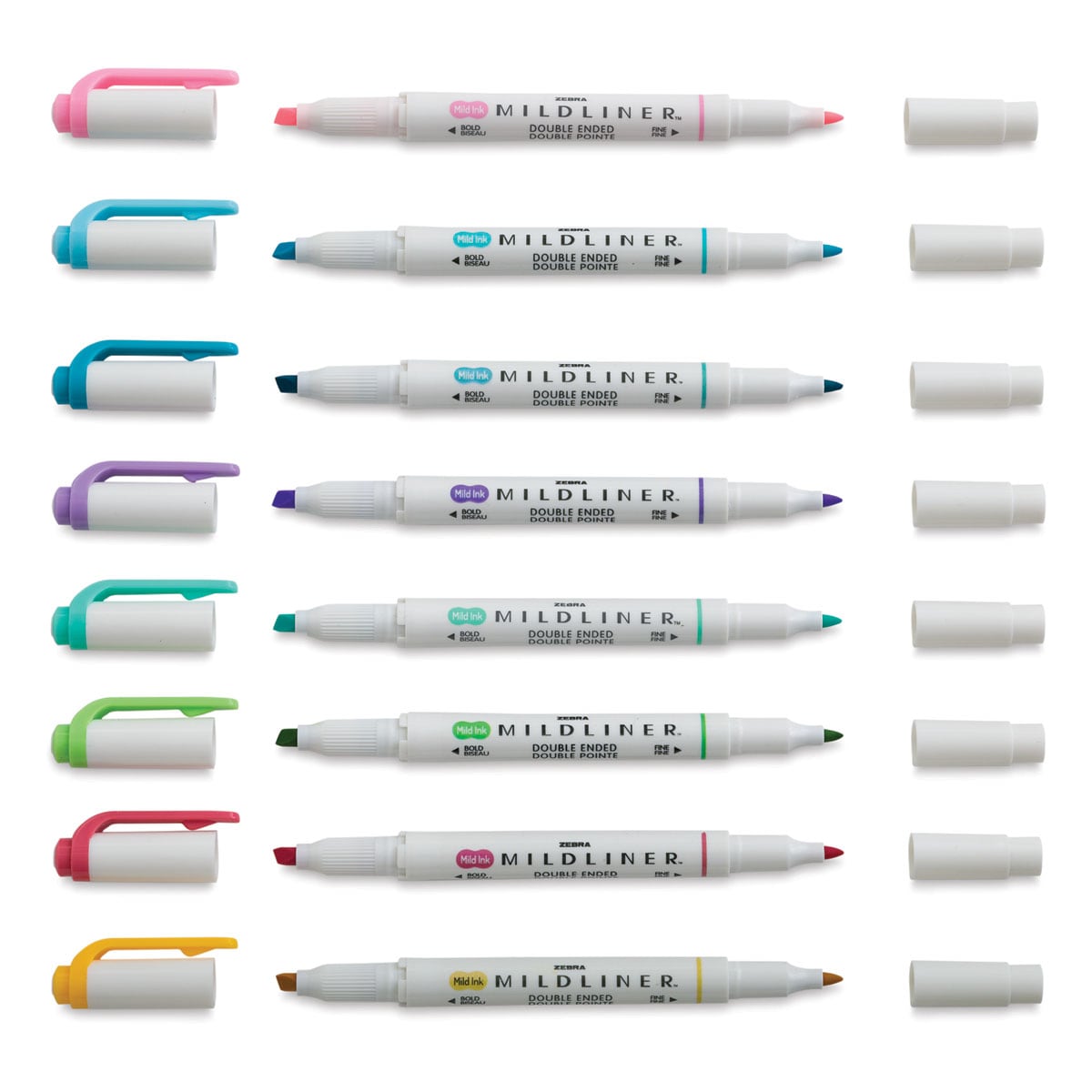 Zebra Mildliner Double Ended Creative Markers - Assorted Colors, Set of 8 with caps off