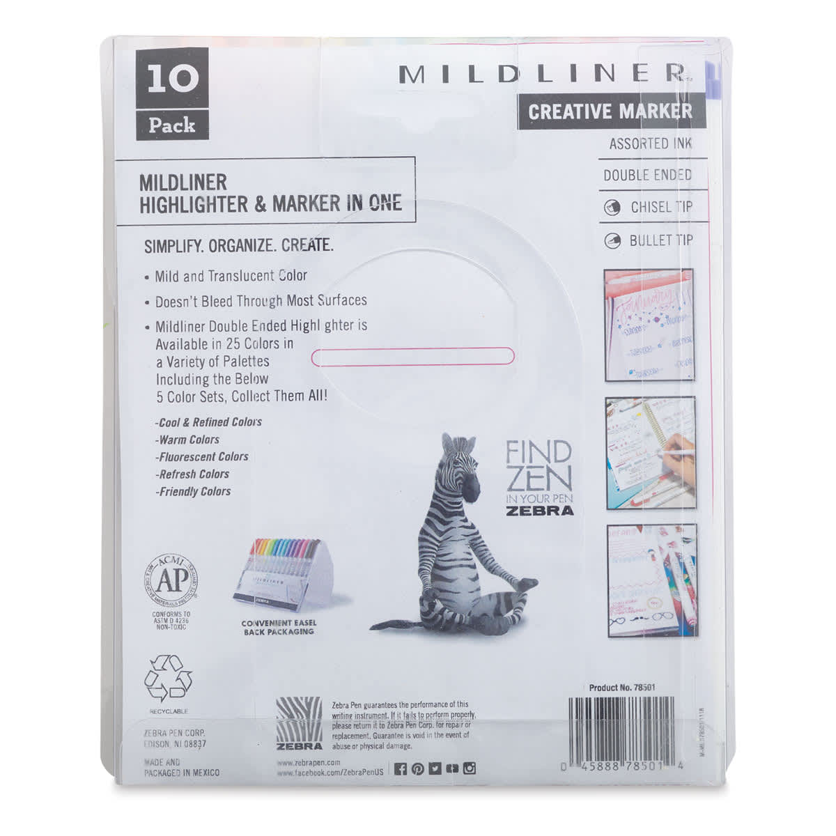Zebra Mildliner Double Ended Creative Markers - Refresh and Friend Colors, Set of 10 (Back of package)