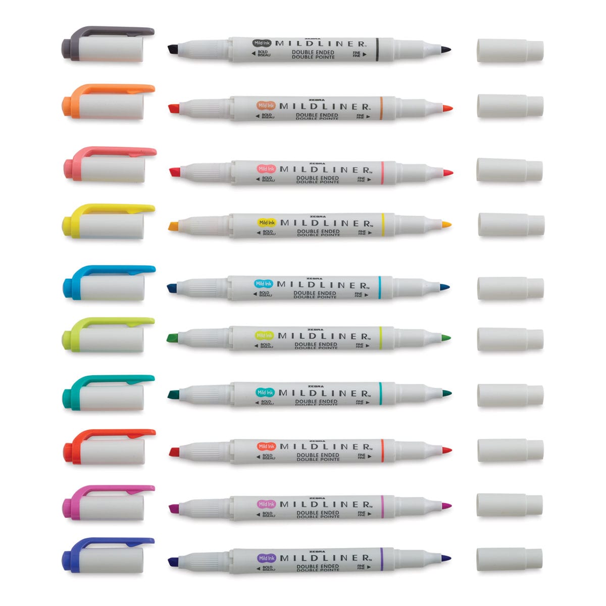 Zebra Mildliner Double Ended Creative Markers - Refresh and Friend Colors, Set of 10 with caps off