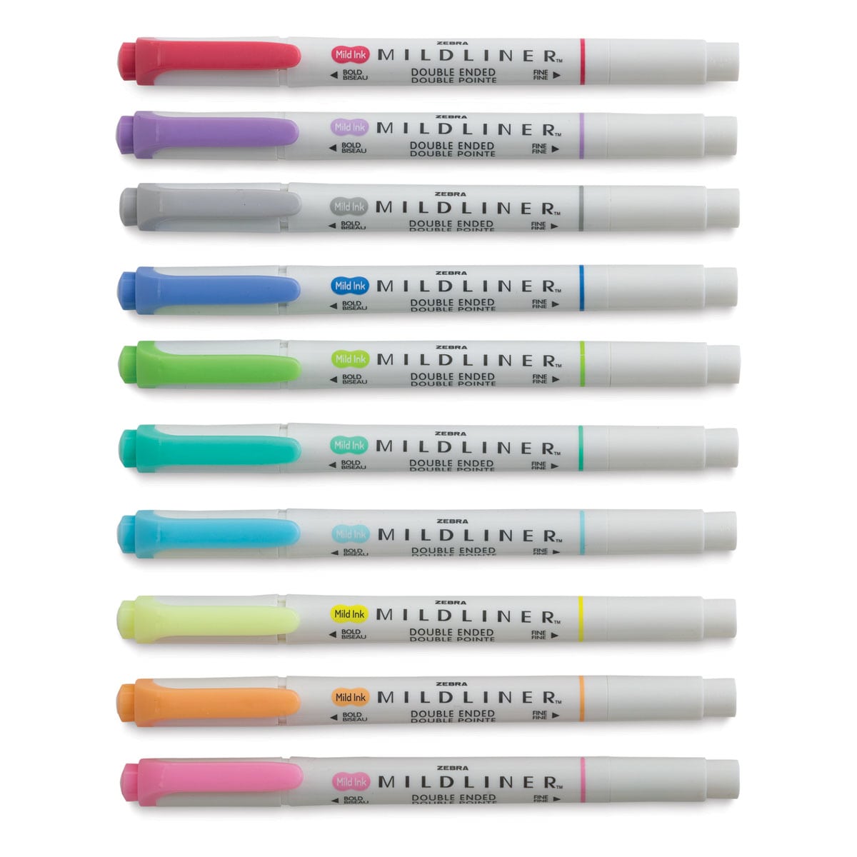 Zebra Mildliner Double Ended Creative Markers - Fluorescent and Cool Colors, Set of 10 (Out of package)