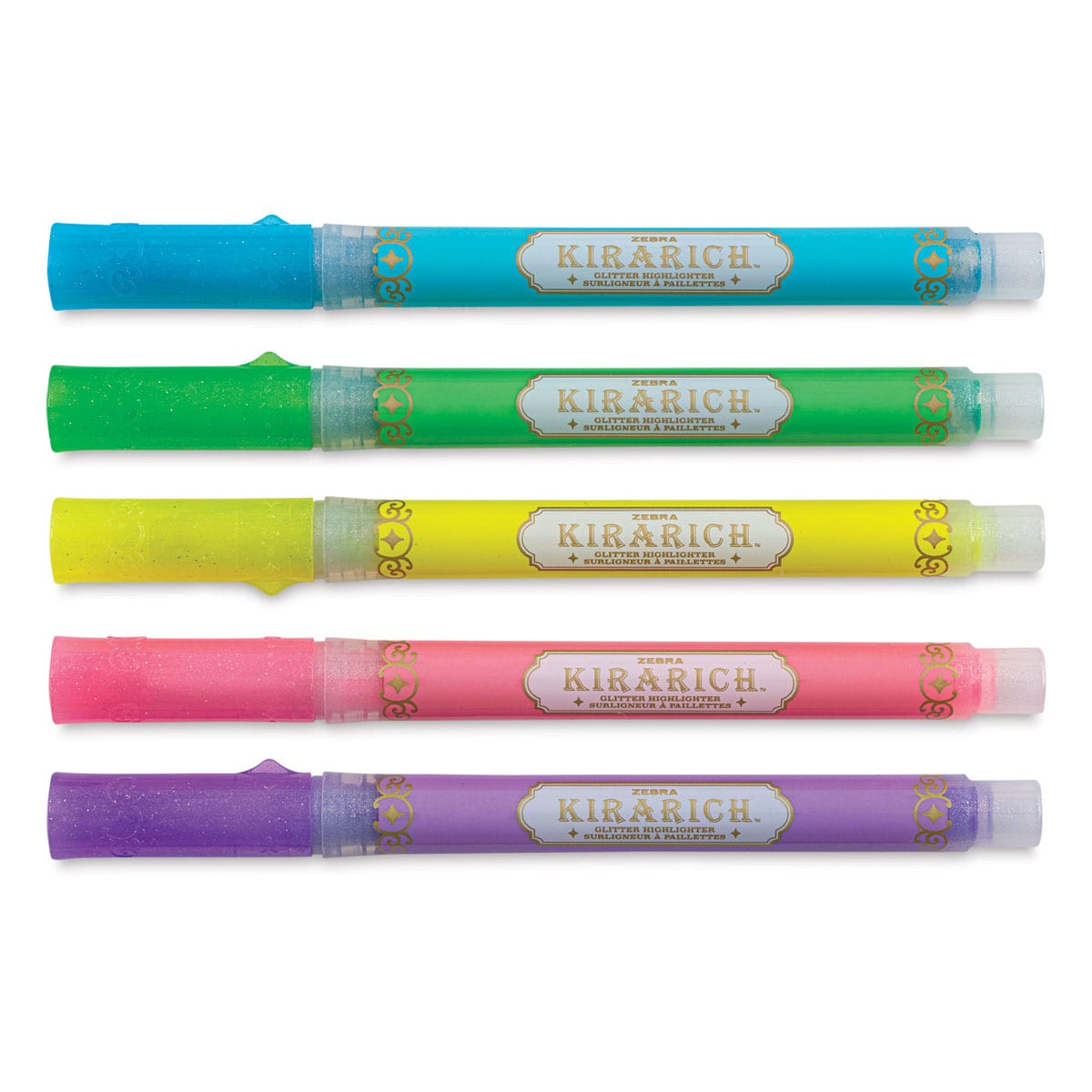 Zebra Kirarich Glitter Markers - Set of 5 - with caps on