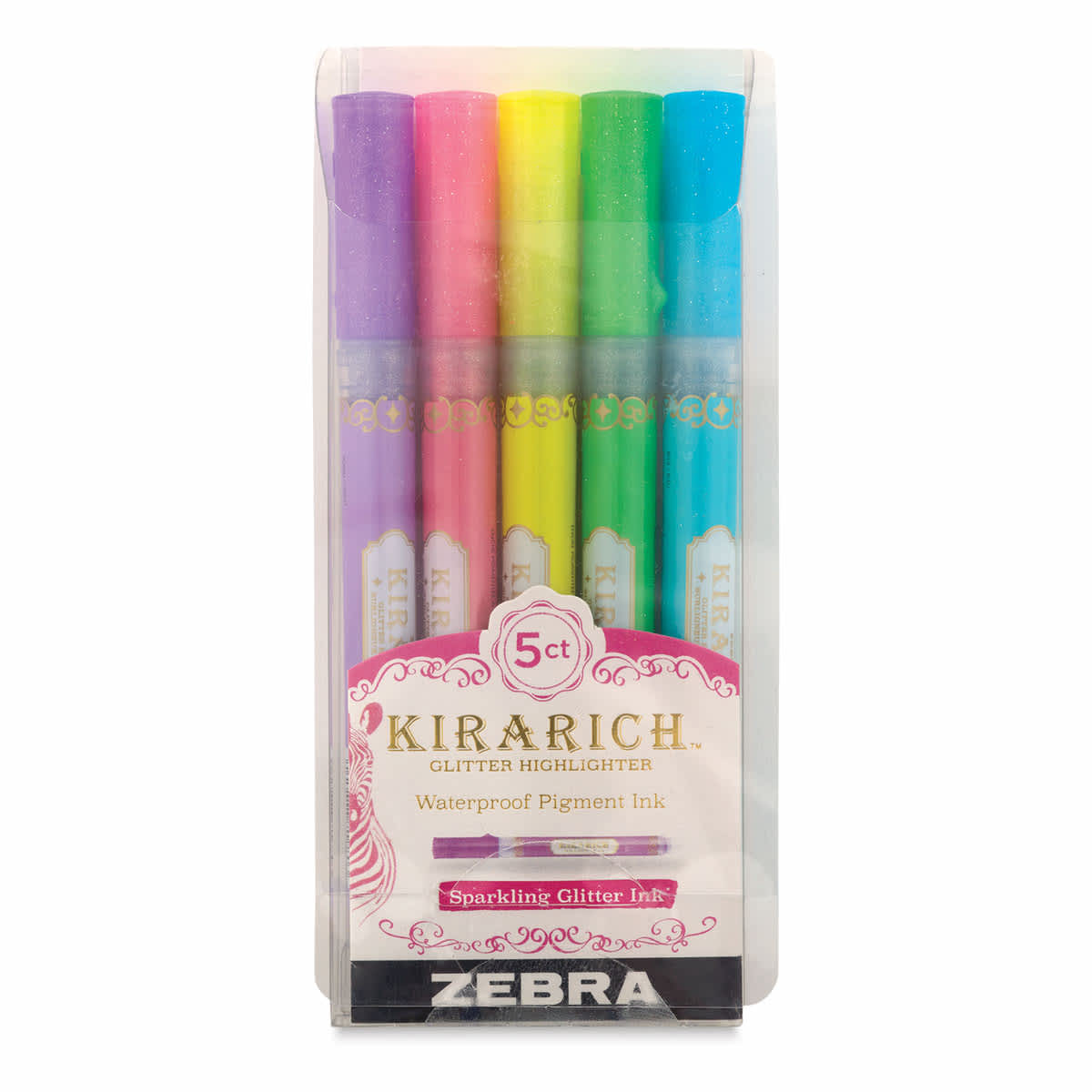 Zebra Kirarich Glitter Markers - Set of 5 - front of packaging