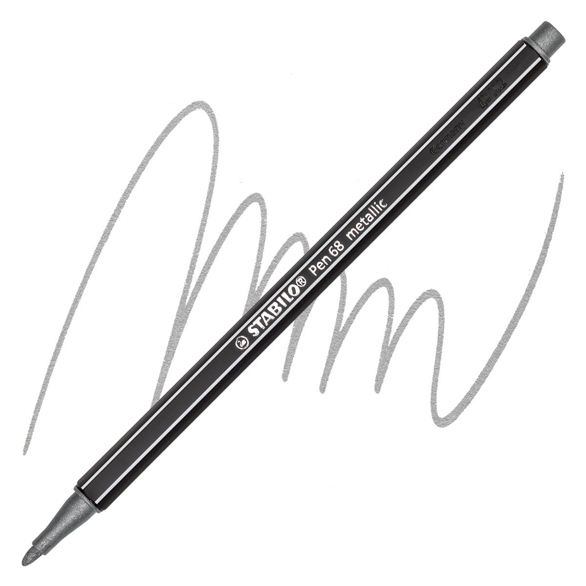 Stabilo Pen 68 Metallic Pen - Silver pen and swatch