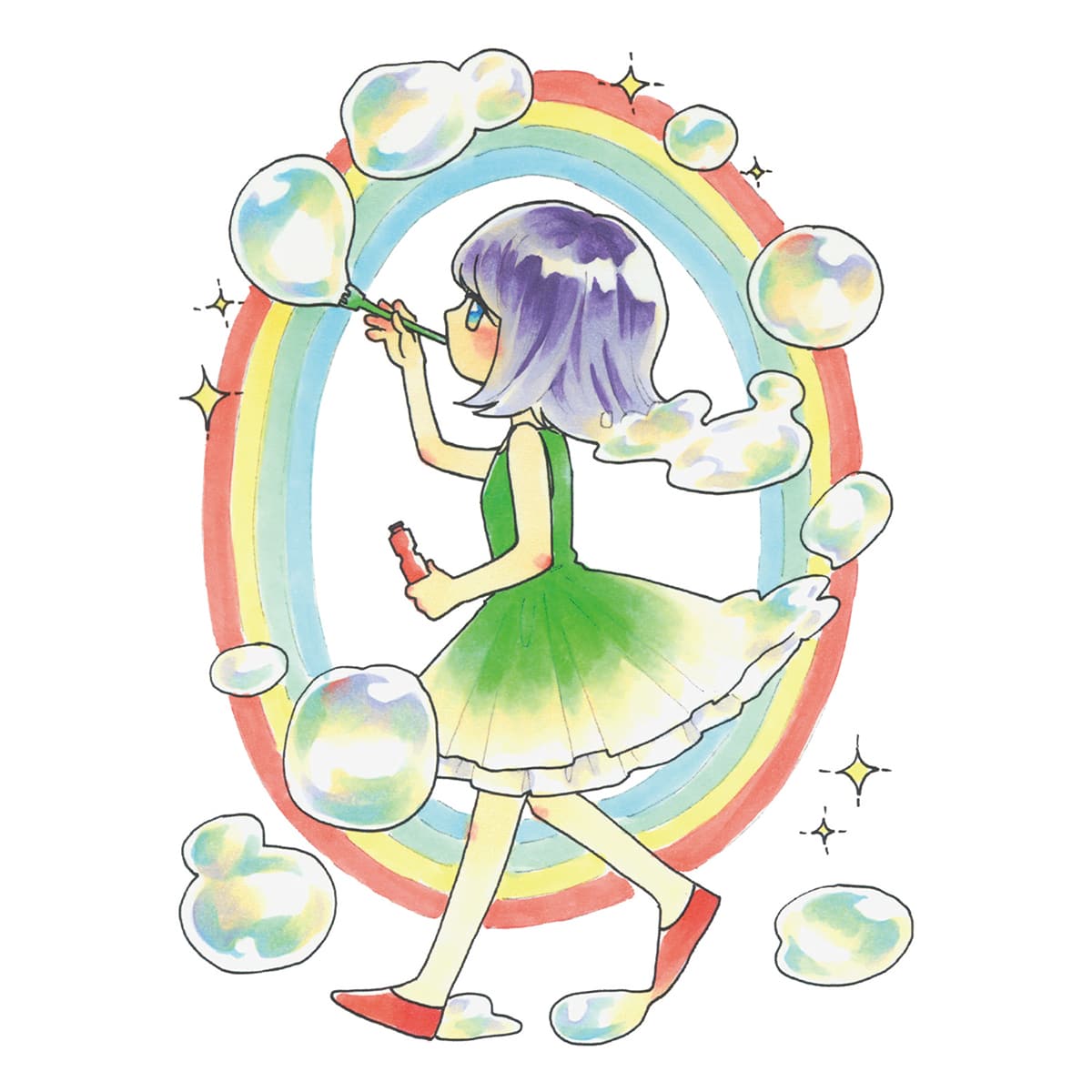 Copic Ciao Sparkle Set (Finished example of girl blowing bubbles)