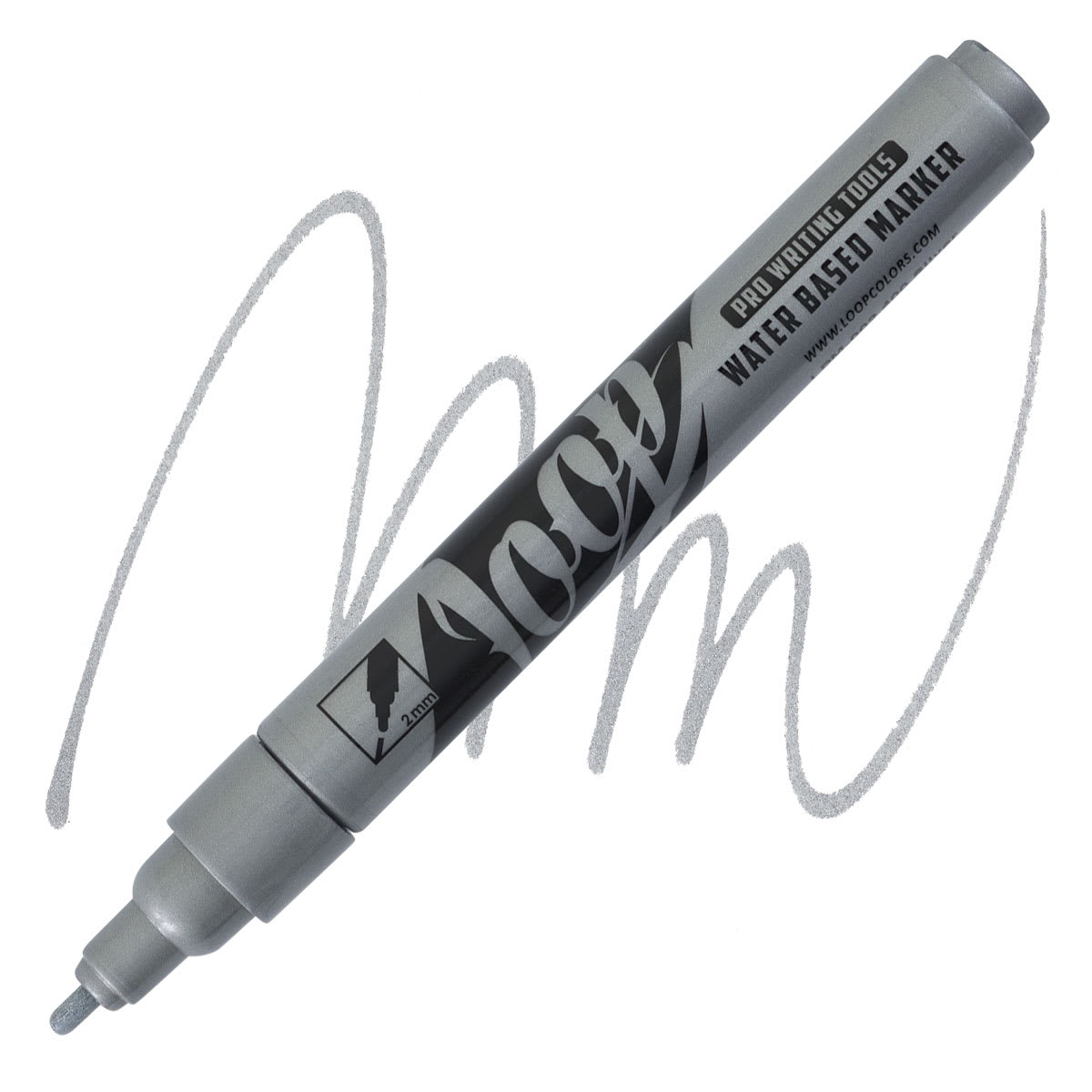 Loop Water-Based Acrylic Marker - Silver, 2 mm marker and swatch