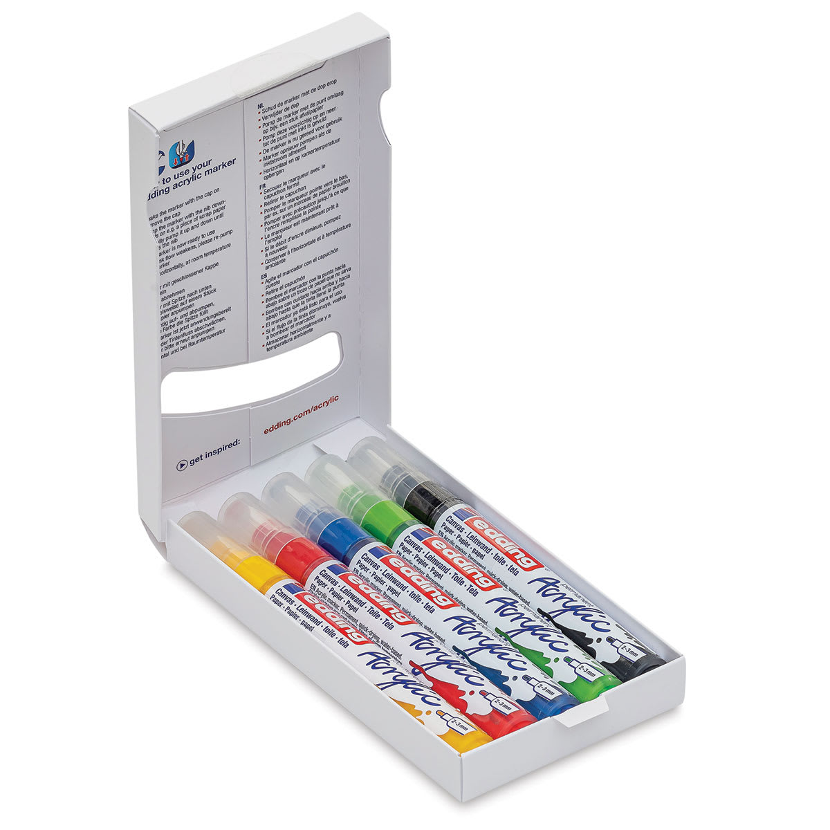 Edding Acrylic Paint Markers - Basic Colors, Set of 5, Medium (markers inside of package)