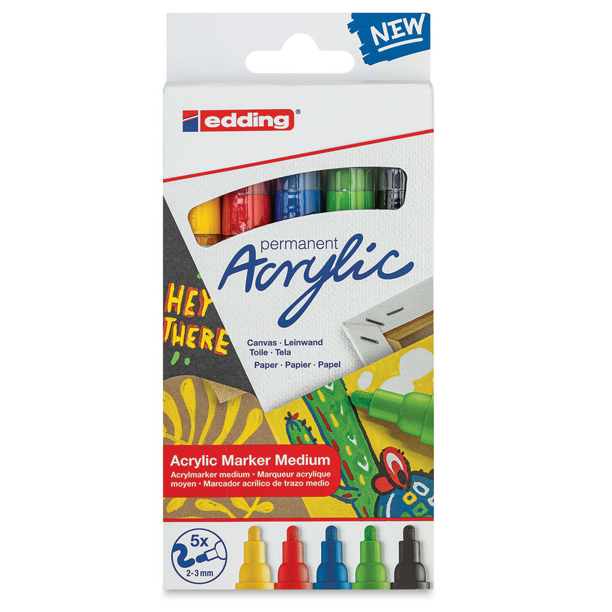 Edding Acrylic Paint Markers - Basic Colors, Set of 5, Medium (front of package)