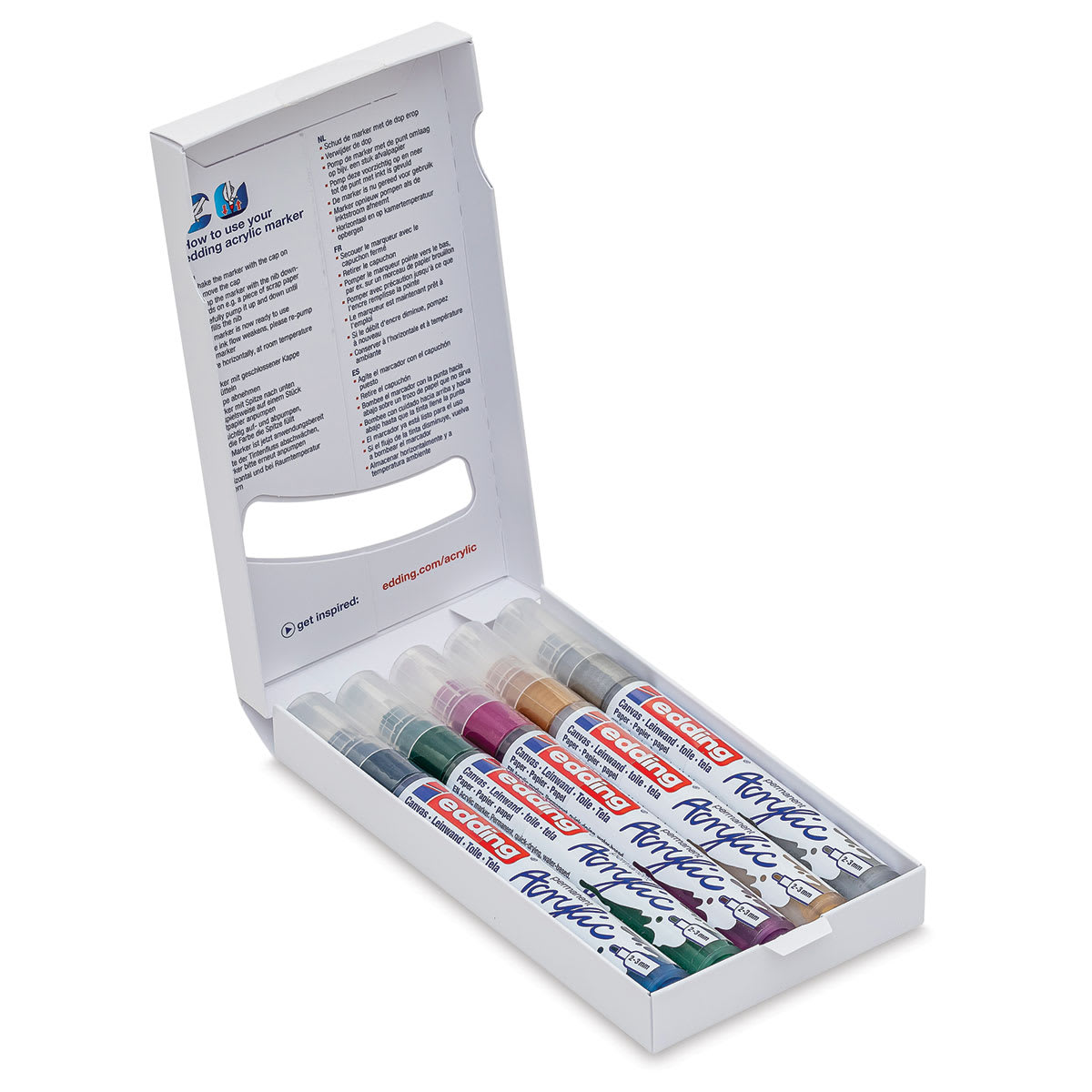 Edding Acrylic Paint Markers - Festival Colors, Set of 5, Medium (markers inside box)