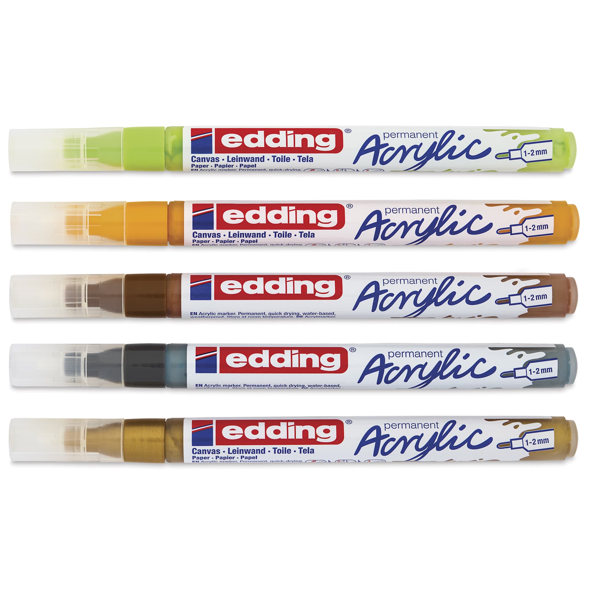 Edding Acrylic Paint Markers - Nature Colors, Set of 5, Fine, caps on