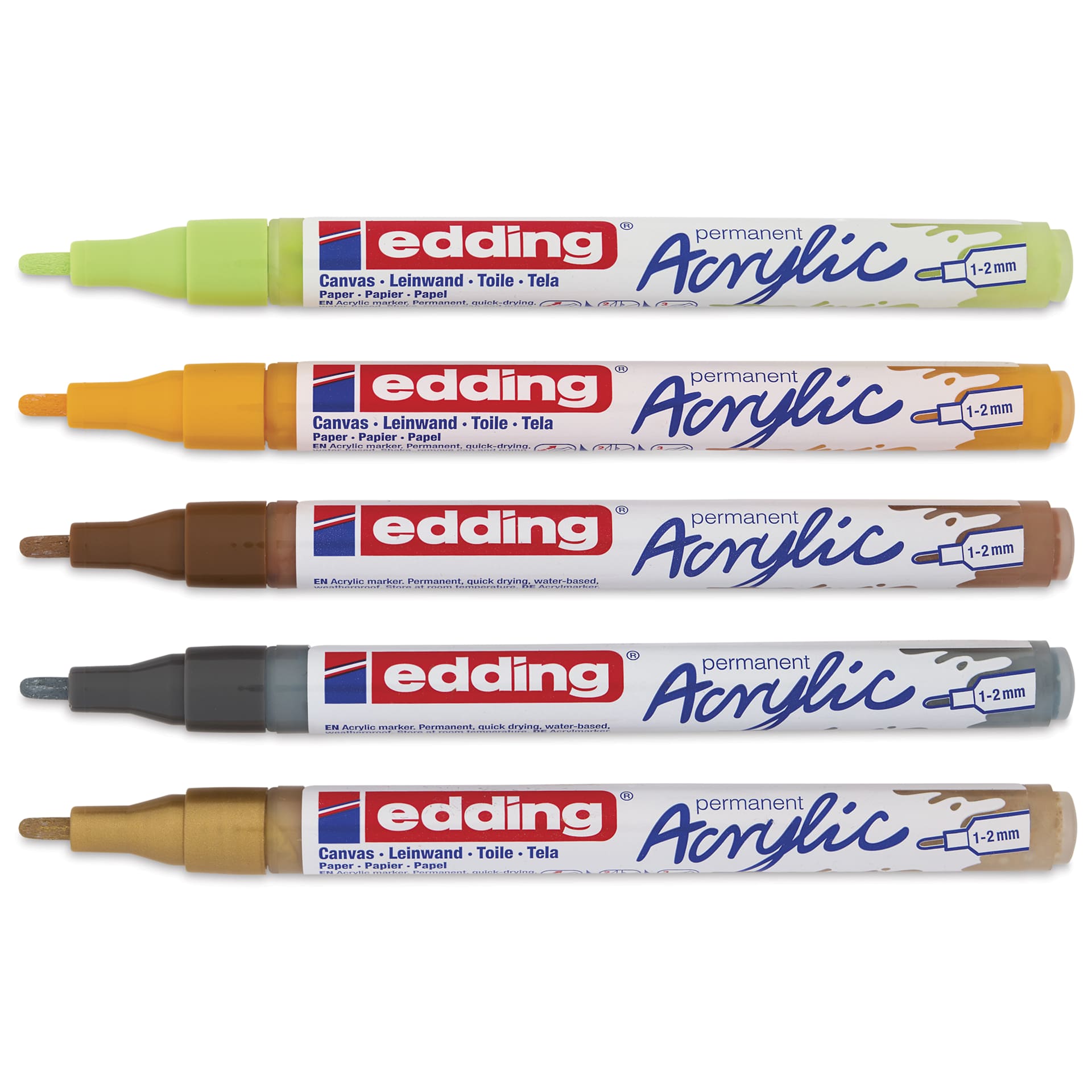 Edding Acrylic Paint Markers - Nature Colors, Set of 5, Fine, caps off