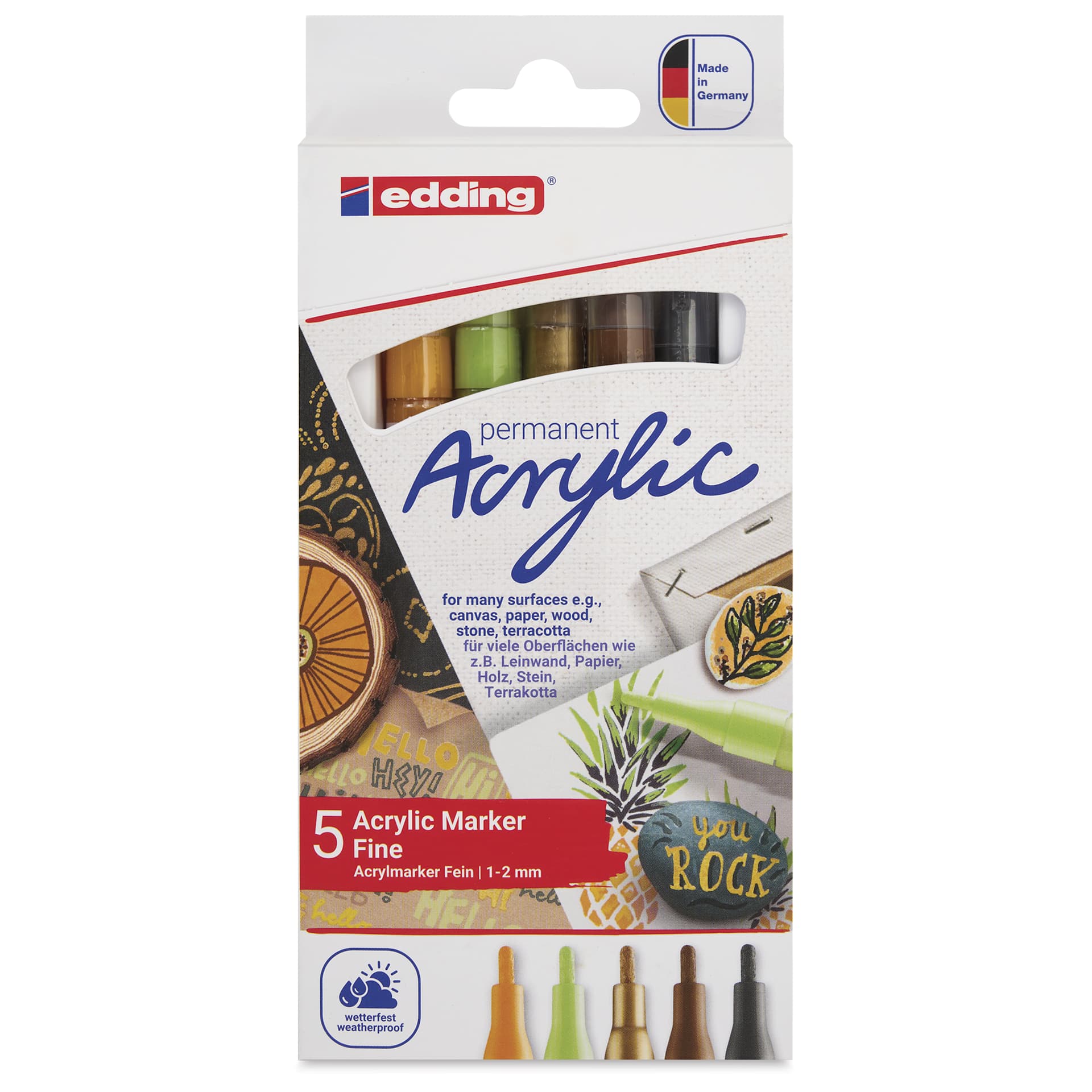 Edding Acrylic Paint Markers - Nature Colors, Set of 5, Fine, front of the packaging