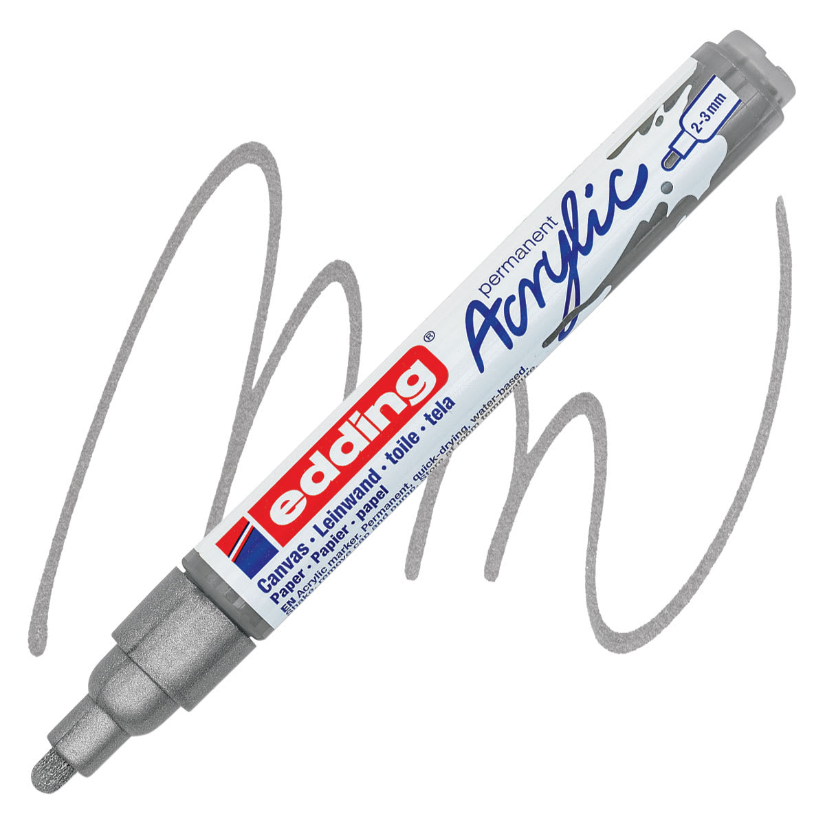 Edding Acrylic Paint Marker - Silver 923, Medium marker and swatch