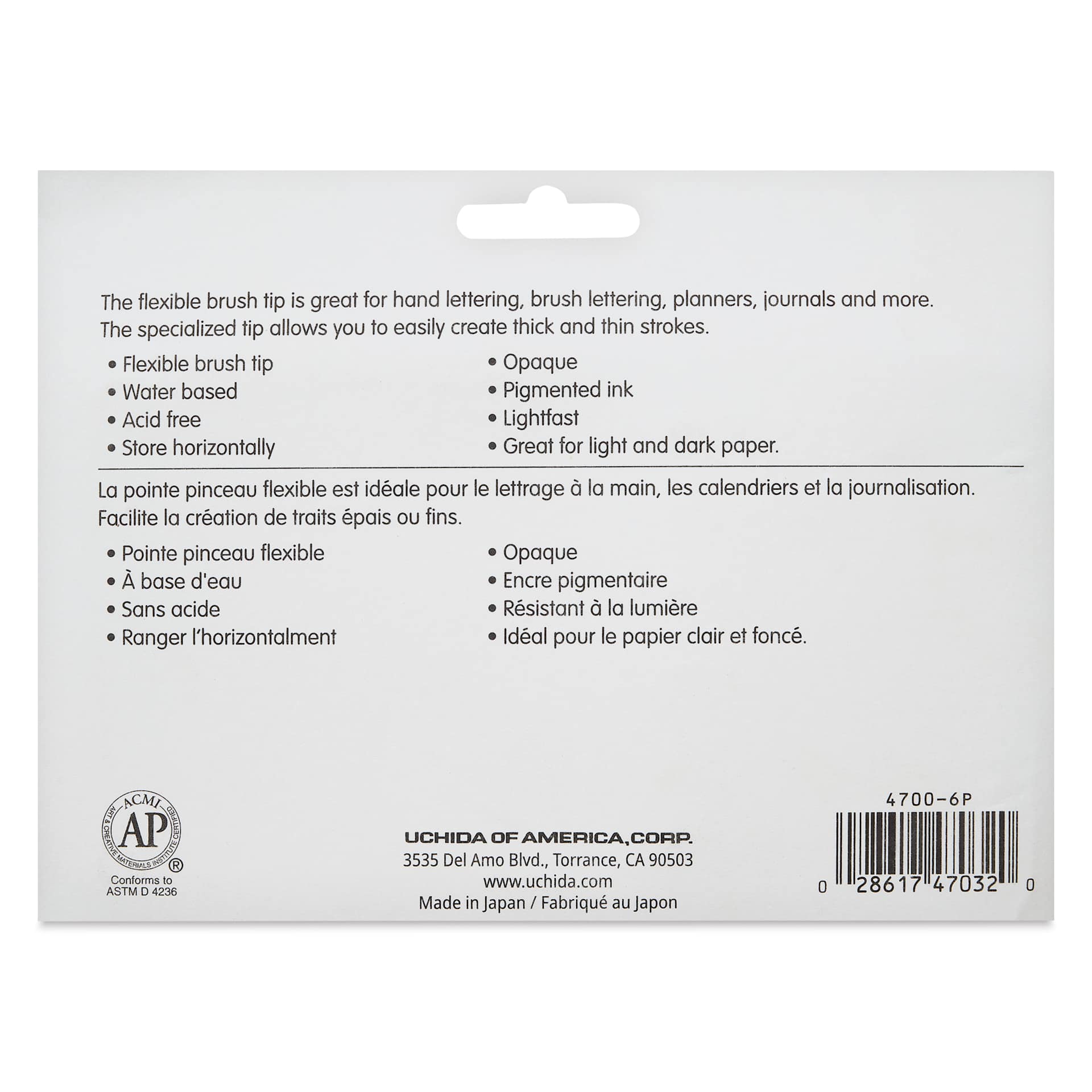 Marvy Uchida Opaque Brush Marker - Set of 6, Pastel, back of the packaging