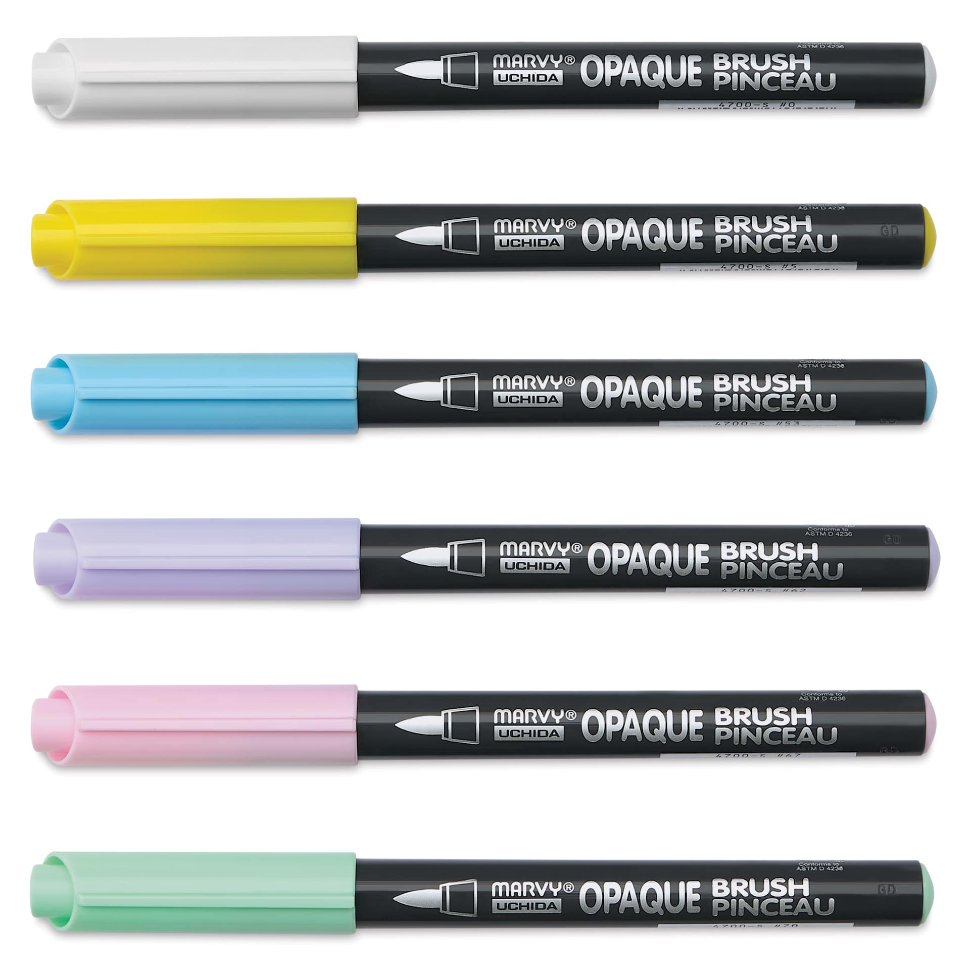 Marvy Uchida Opaque Brush Marker - Set of 6, Pastel, caps on