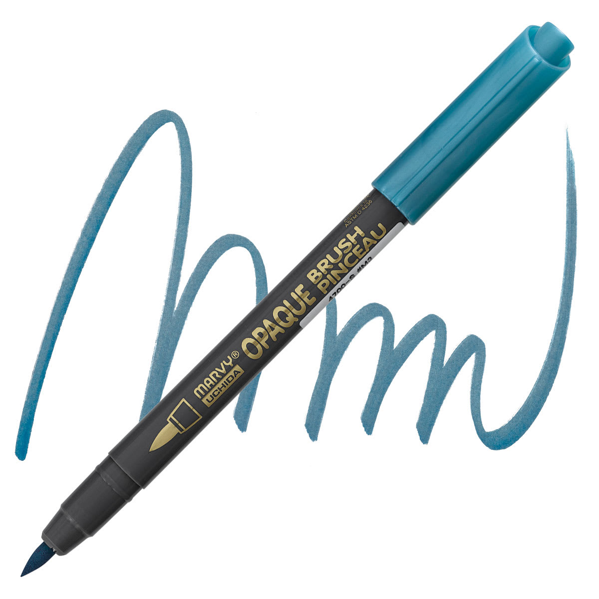 Marvy Uchida Opaque Brush Marker - Metallic Blue pen and swatch