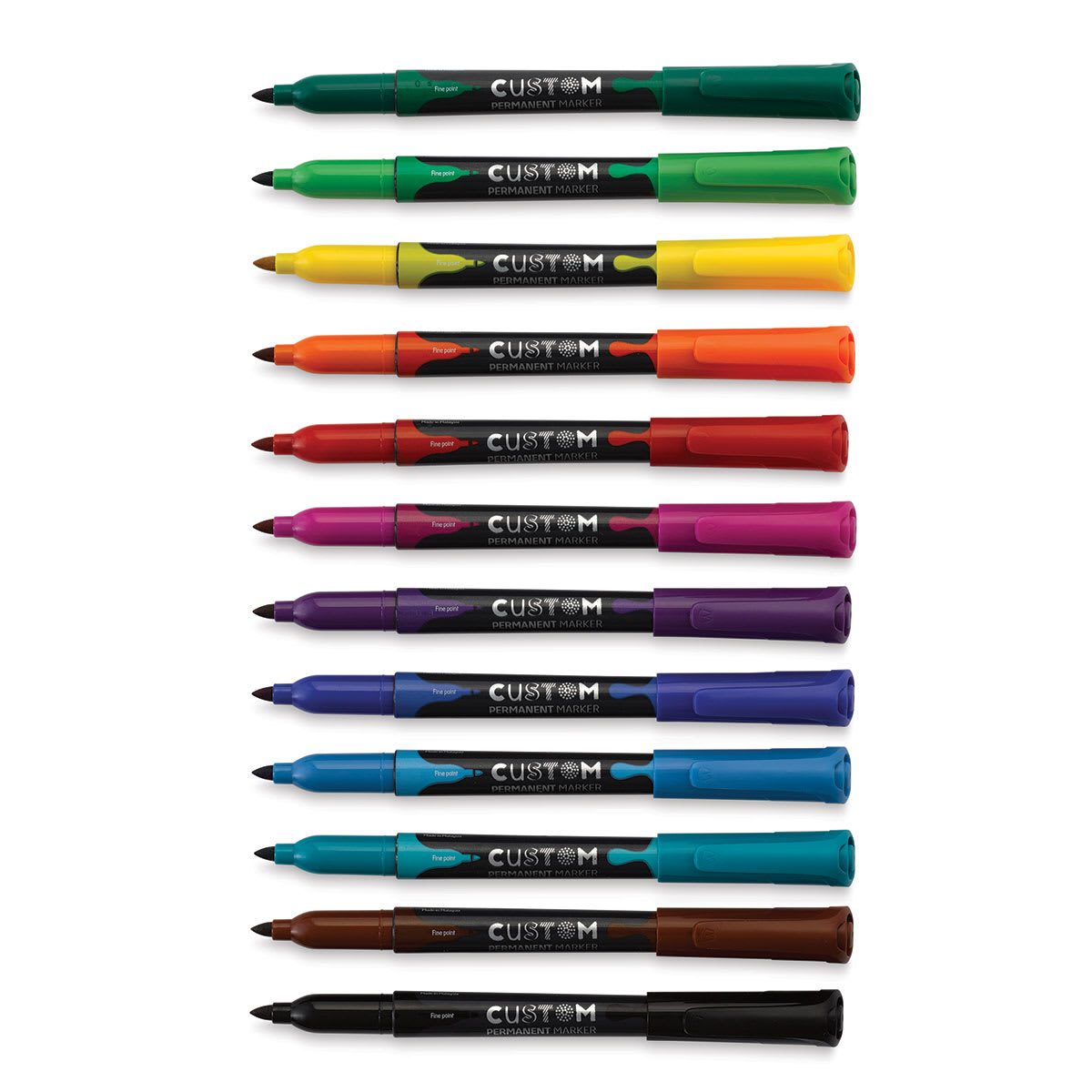 Maped Custom Permanent Markers - Assorted Colors, Set of 12 (set contents with caps off)