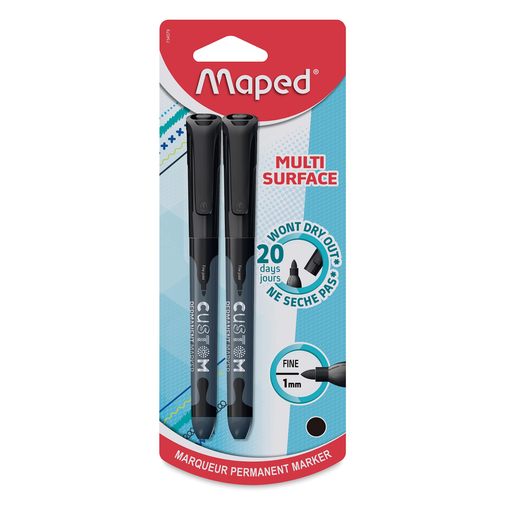 Maped Custom Permanent Markers - Black, Pkg of 2, front of the packaging