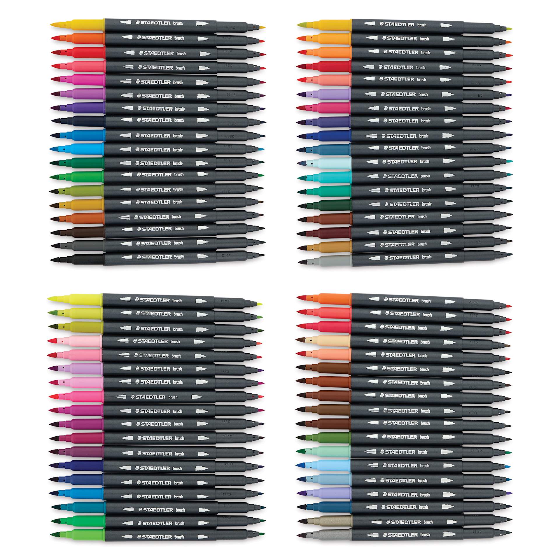 Staedtler Double-Ended Watercolor Brush Pens - Assorted, Set of 72, contents, uncapped