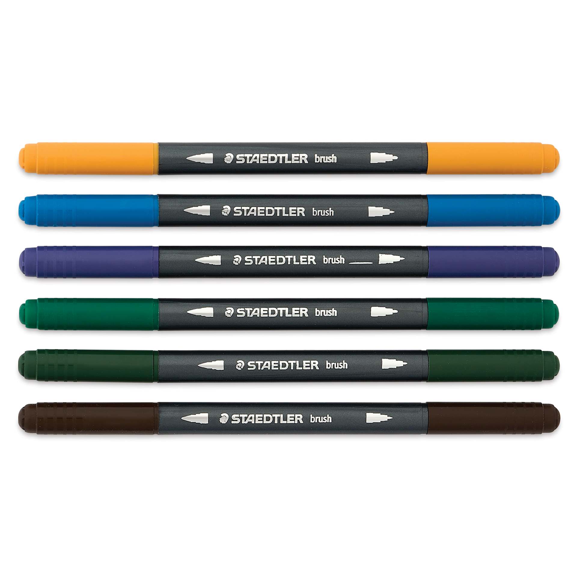 Staedtler Double-Ended Watercolor Brush Pens - Asia, Set of 6, capped