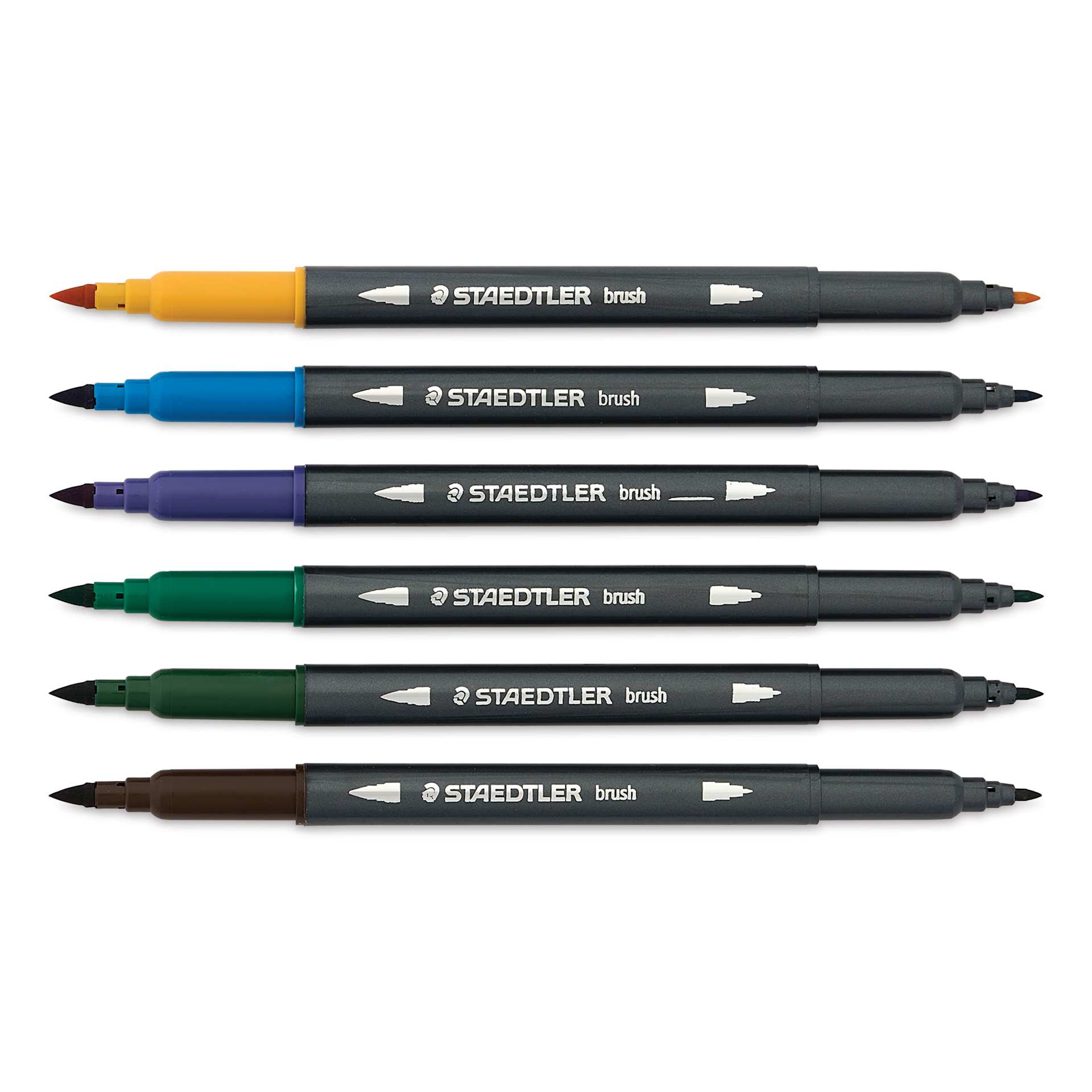 Staedtler Double-Ended Watercolor Brush Pens - Asia, Set of 6, uncapped