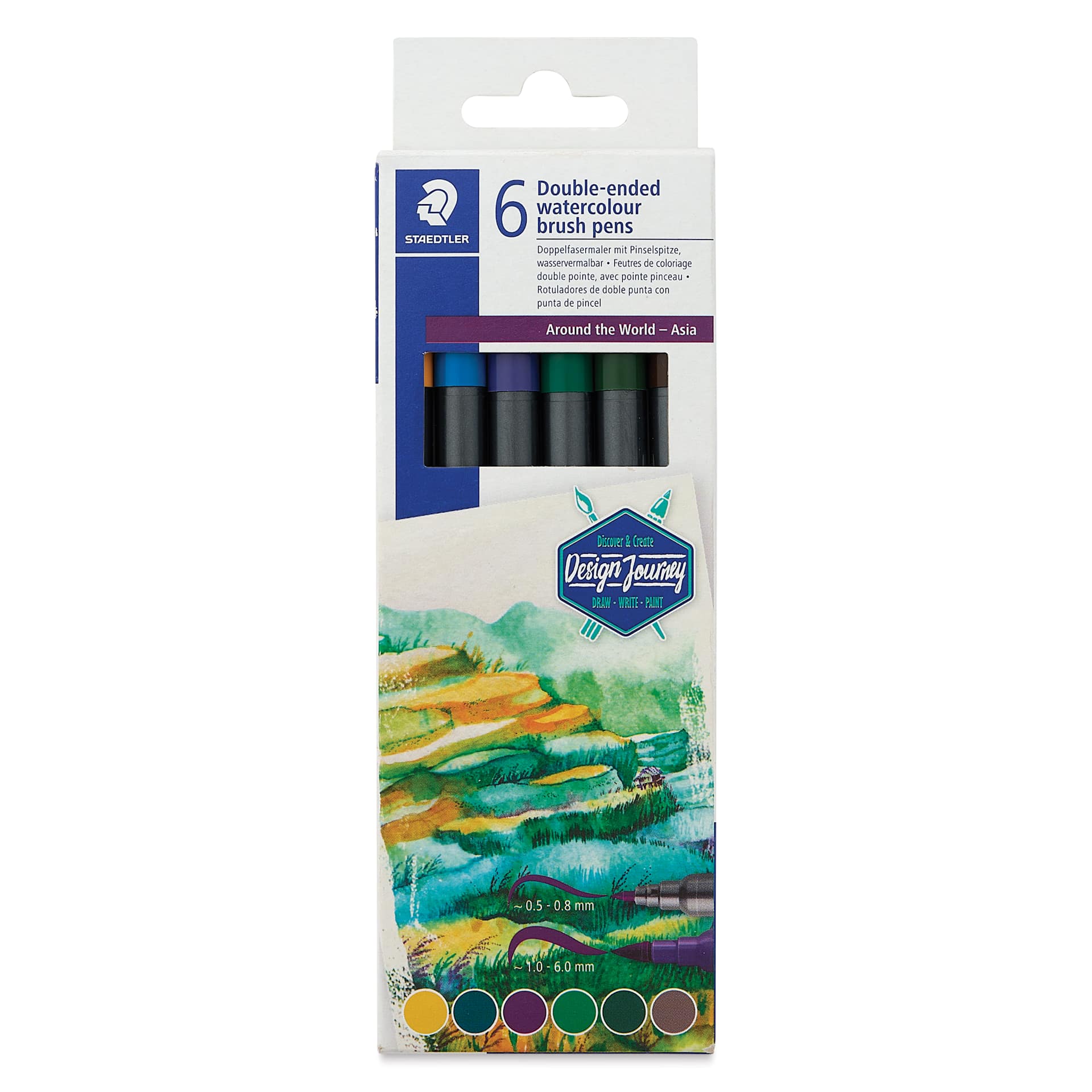 Staedtler Double-Ended Watercolor Brush Pens - Asia, Set of 6, front of packaging