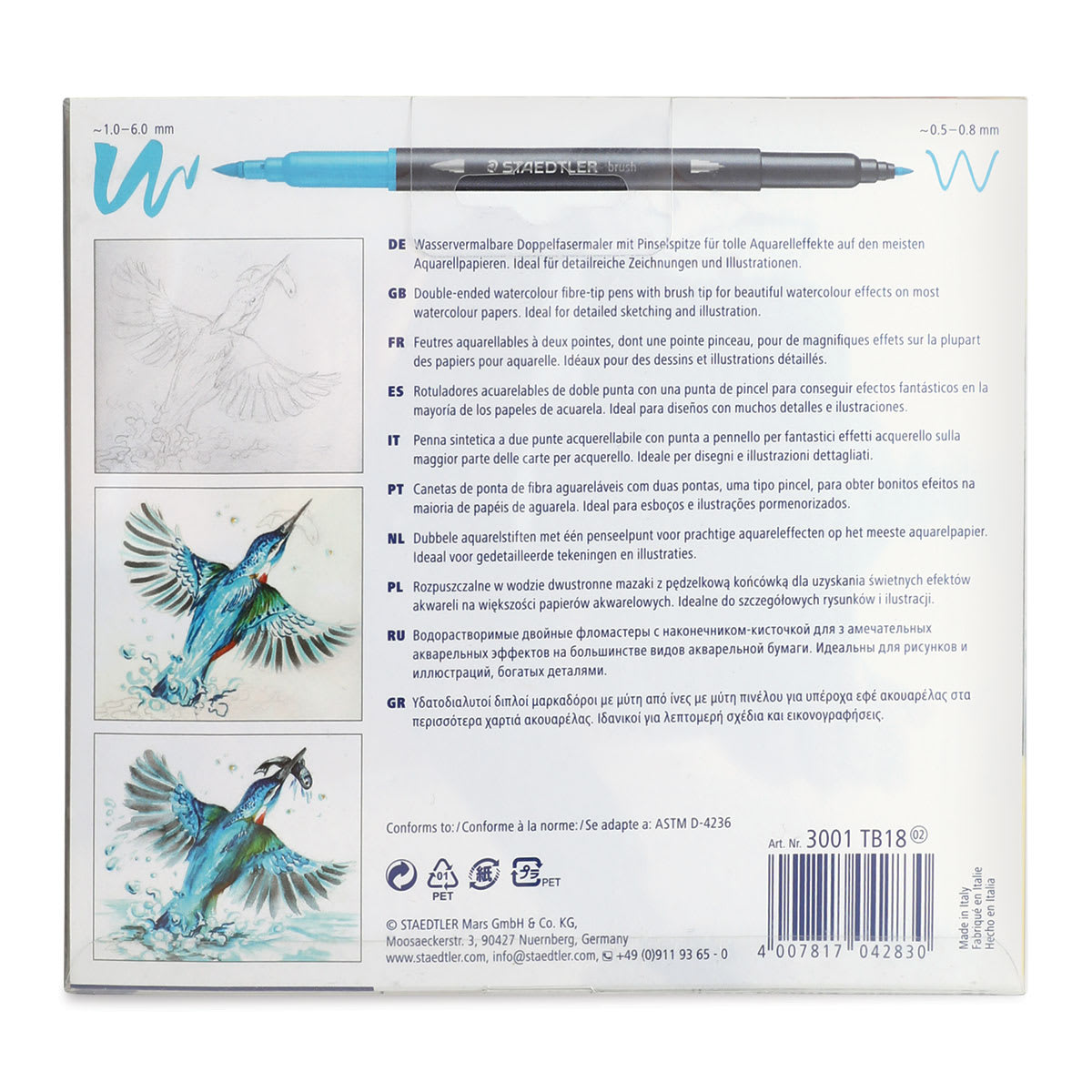 Staedtler Double-Ended Watercolor Brush Pens - Set of 18 (back of package)
