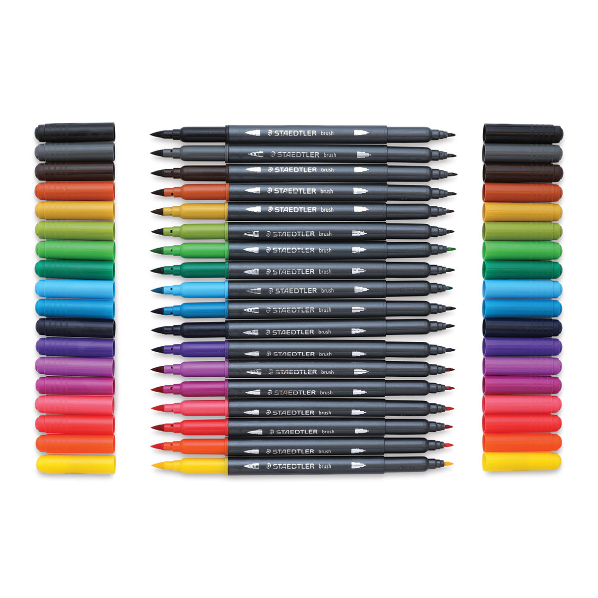 Staedtler Double-Ended Watercolor Brush Pens - Set of 18 (set contents with caps removed)