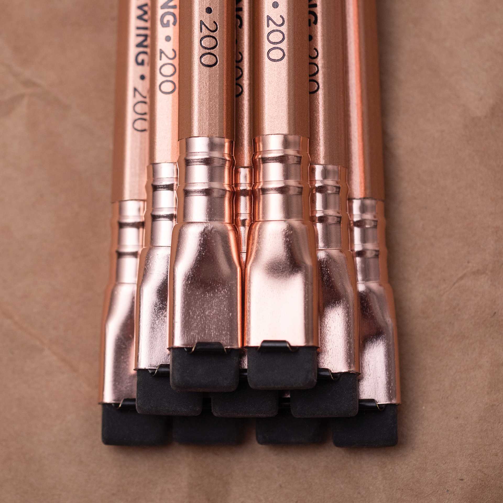 Blackwing Volume 200 The Coffeehouse Pencil - Pkg of 12 (close-up of erasers)