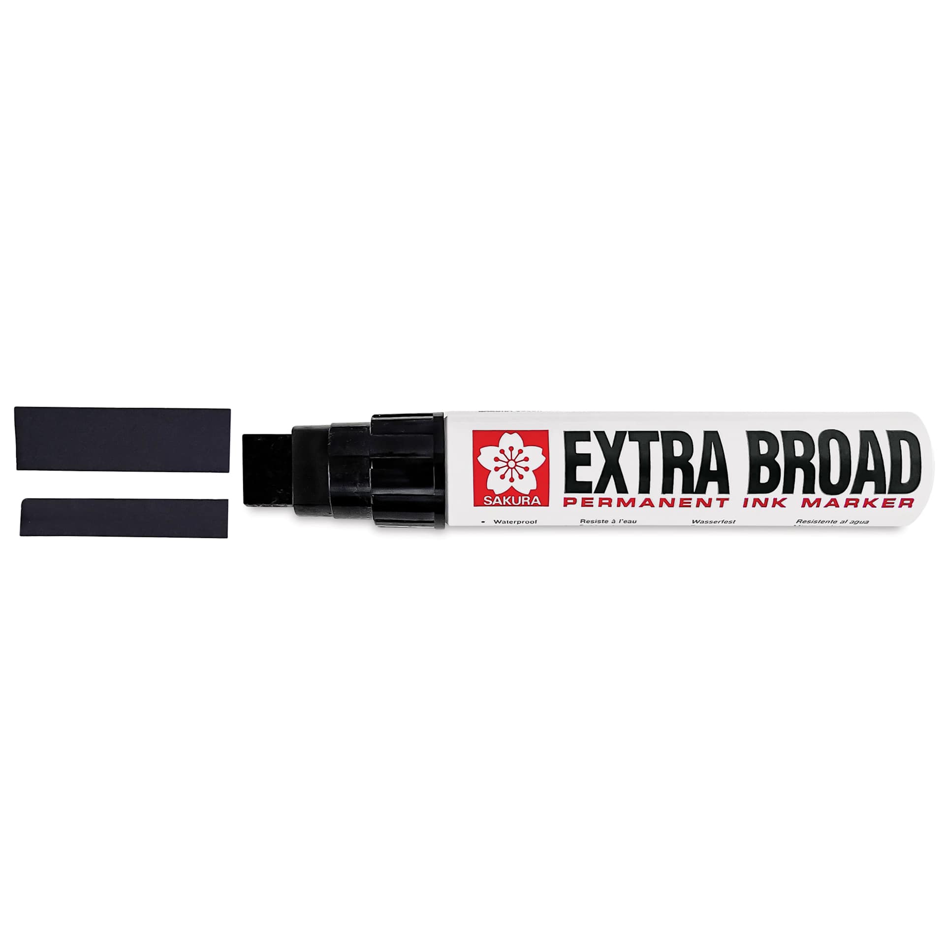 Sakura Extra Broad Permanent Ink Marker - Black, cap off showing marker stroke widths
