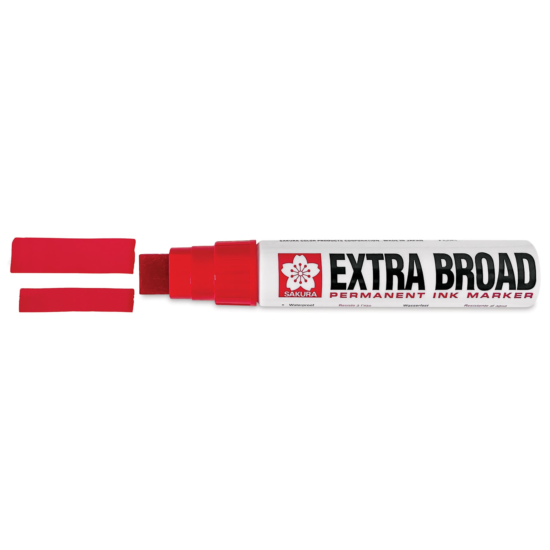 Sakura Extra Broad Permanent Ink Marker - Red, cap off showing stroke line widths Sakura Extra Broad Permanent Ink Marker - Red, cap off showing stroke line widths