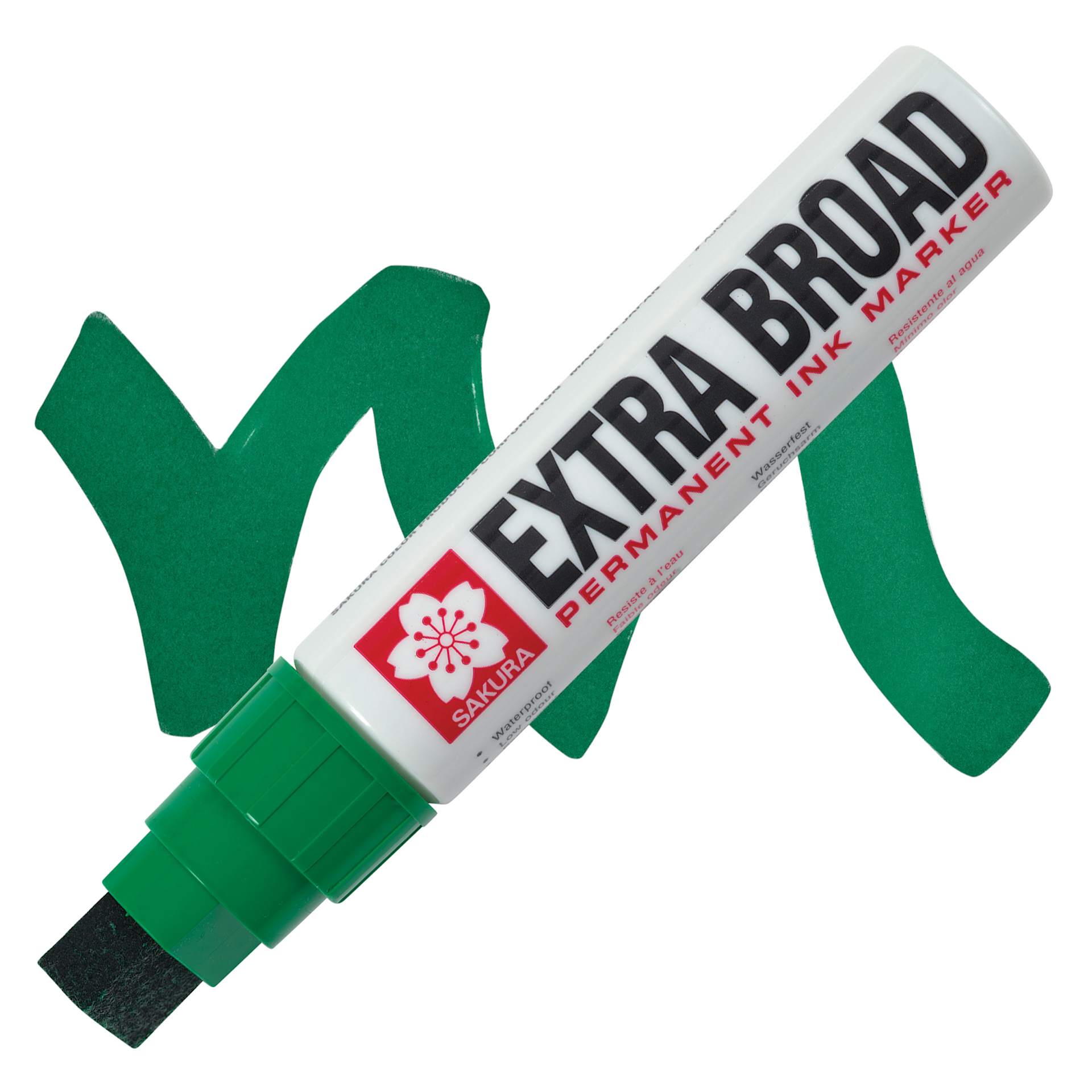 Sakura Extra Broad Permanent Ink Marker - Green, swatch and marker