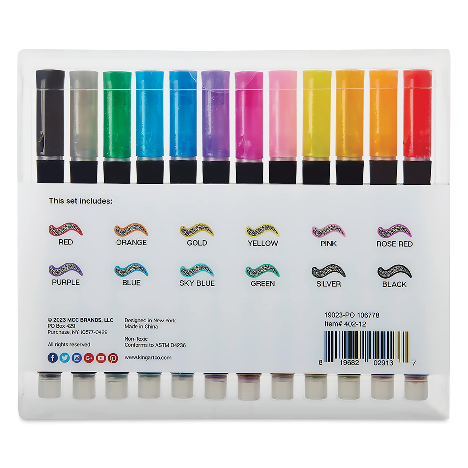 Kingart Outline Metallic Markers - Metallic Silver, Set of 12, back of the packaging