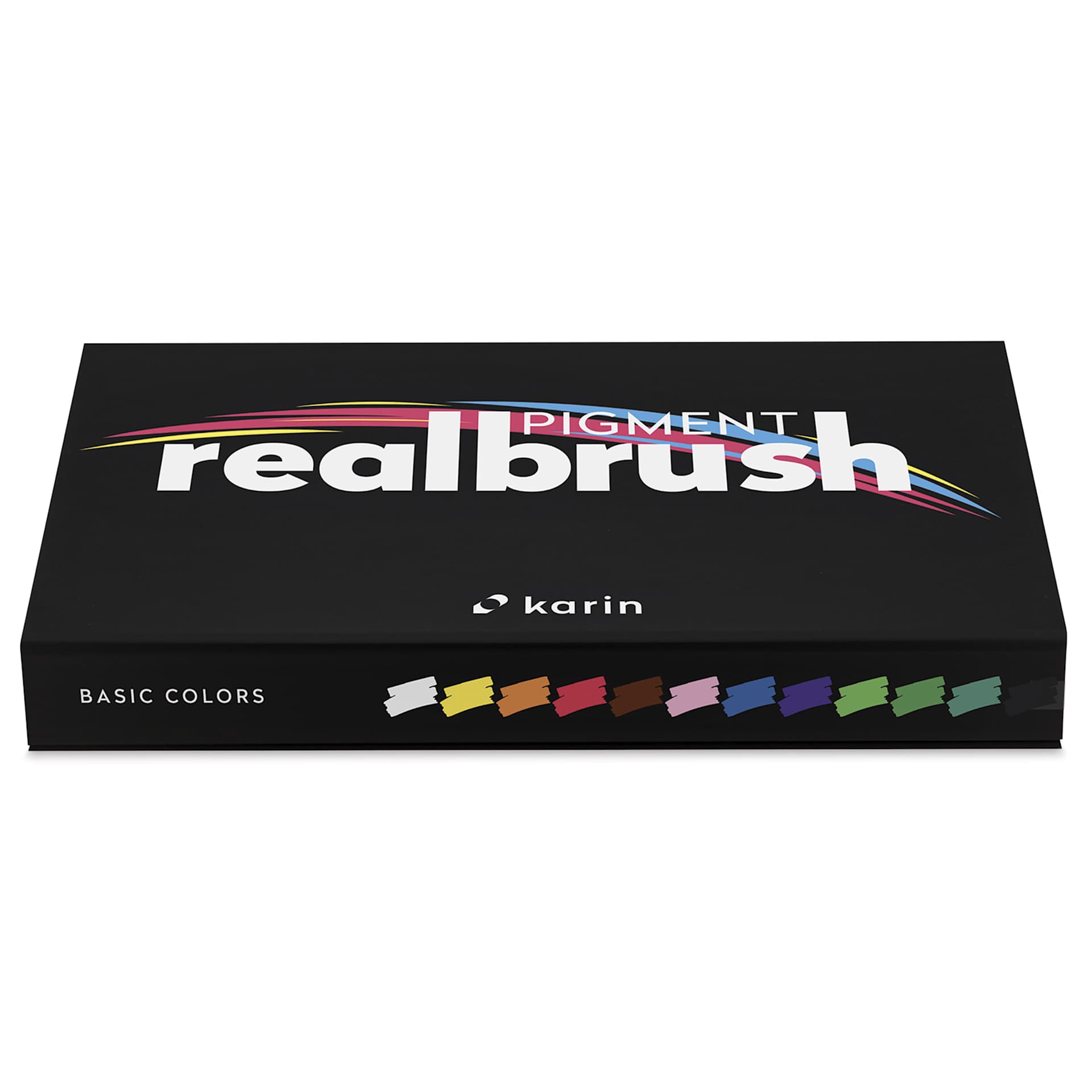 Karin Realbrush Pigment Markers - Basic Colors, Set of 12, box closed laid flat