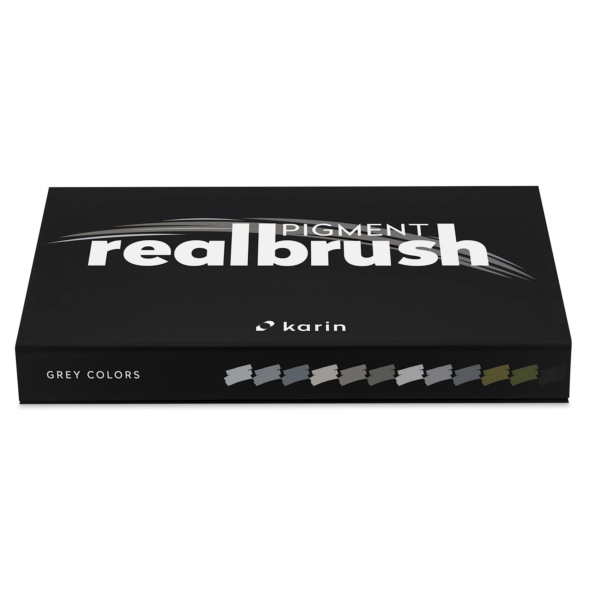 Karin Realbrush Pigment Markers - Grey Colors, Set of 12, box closed laid flat