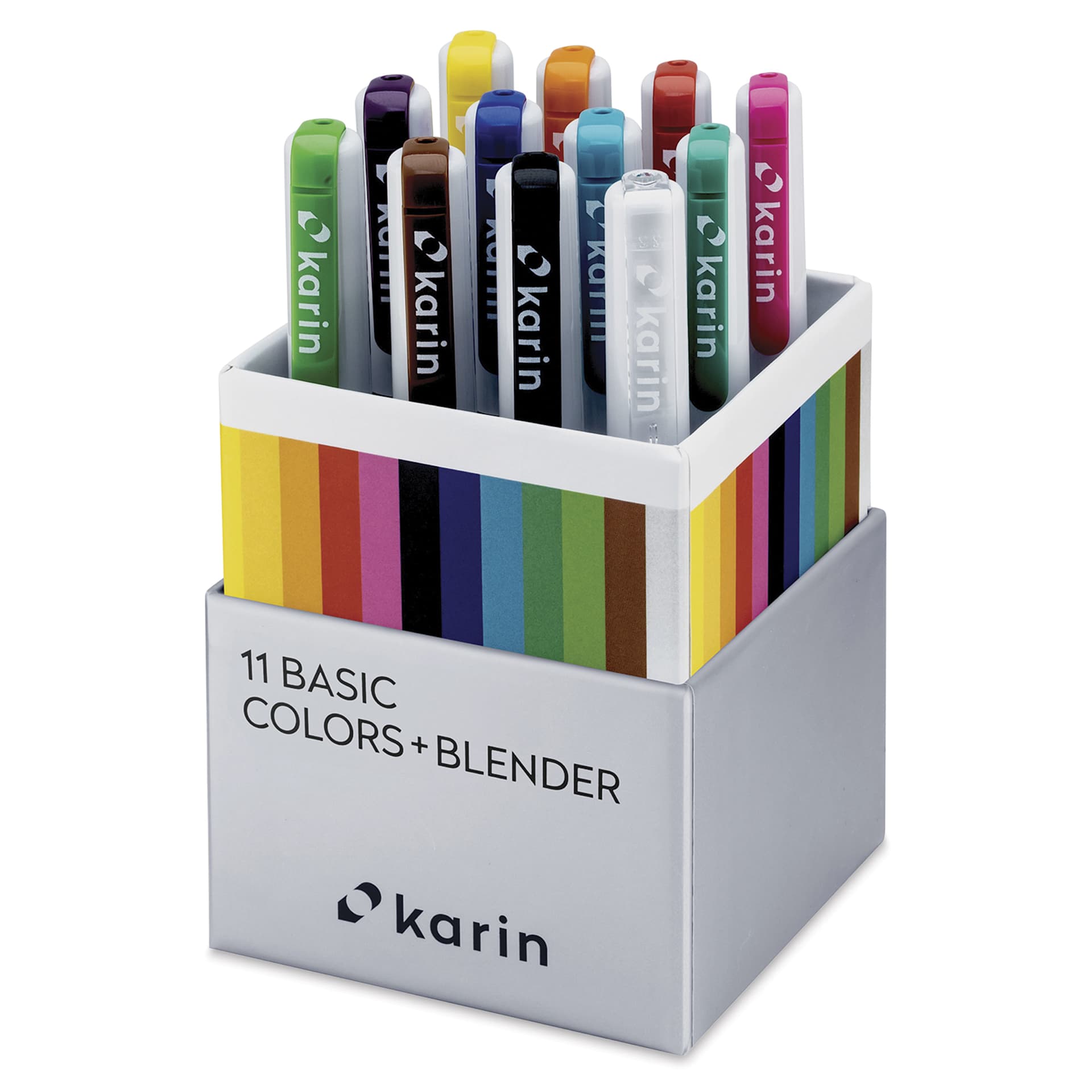 Karin Realbrush Pro Markers - Basic Colors and Blender, Set of 12, open box