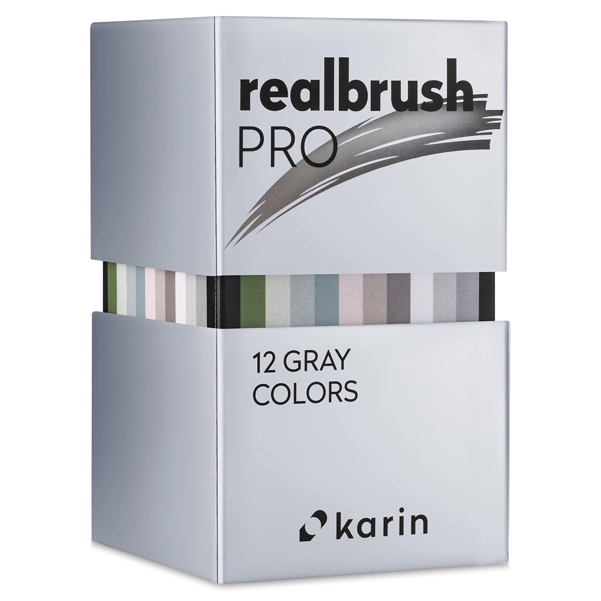 Karin Realbrush Pro Markers - Grey Colors, Set of 12, box closed