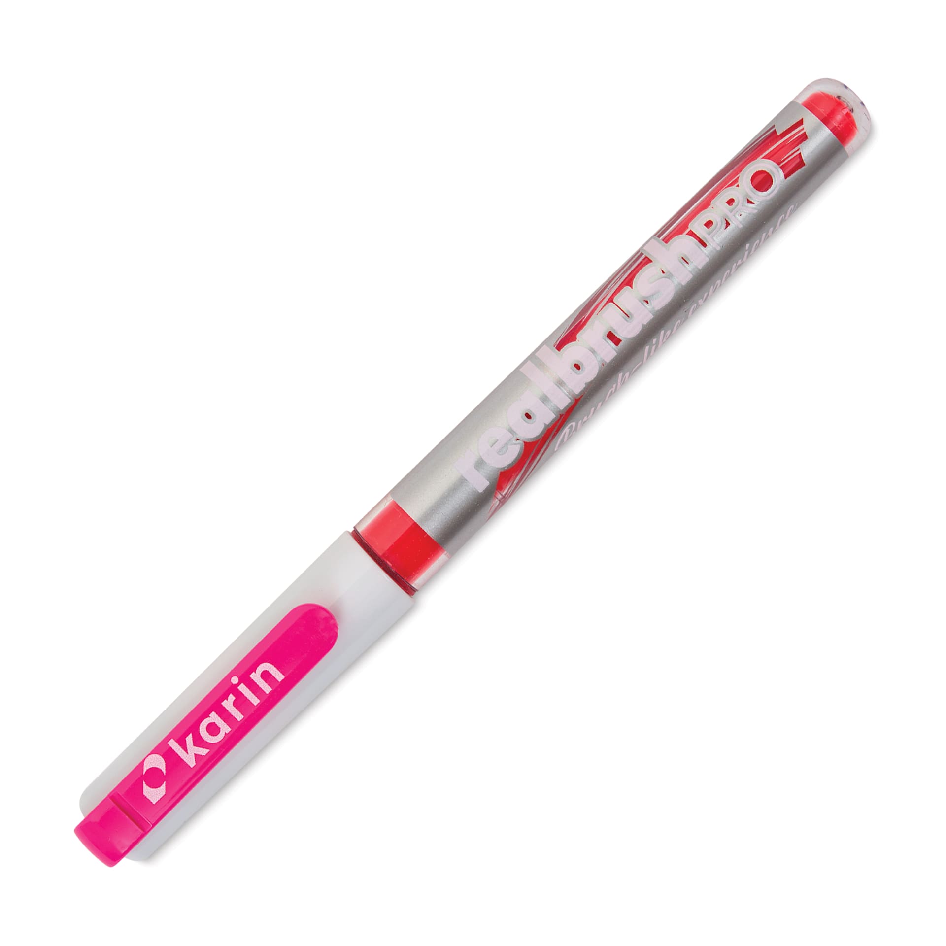 Karin Realbrush Pro Marker - Neon Pink, 4 mm, Brush Tip, cap on