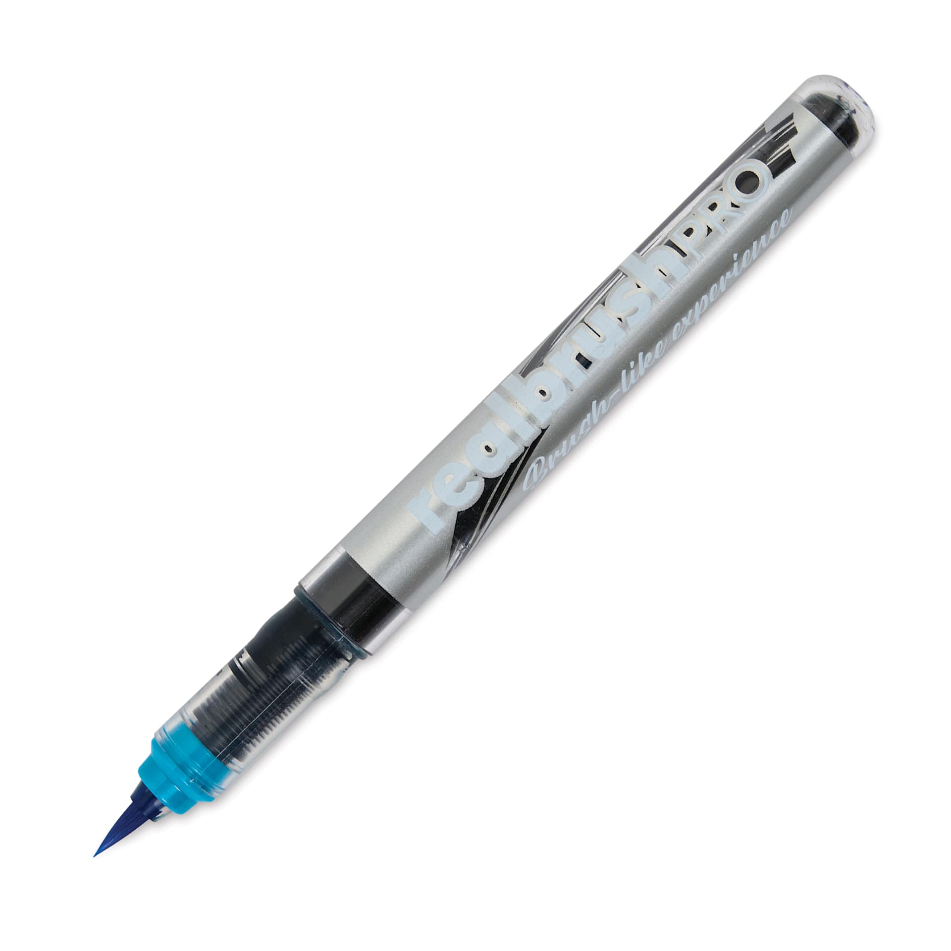 Karin Realbrush Pro Marker - Cyan, 4 mm, Brush Tip, cap off
