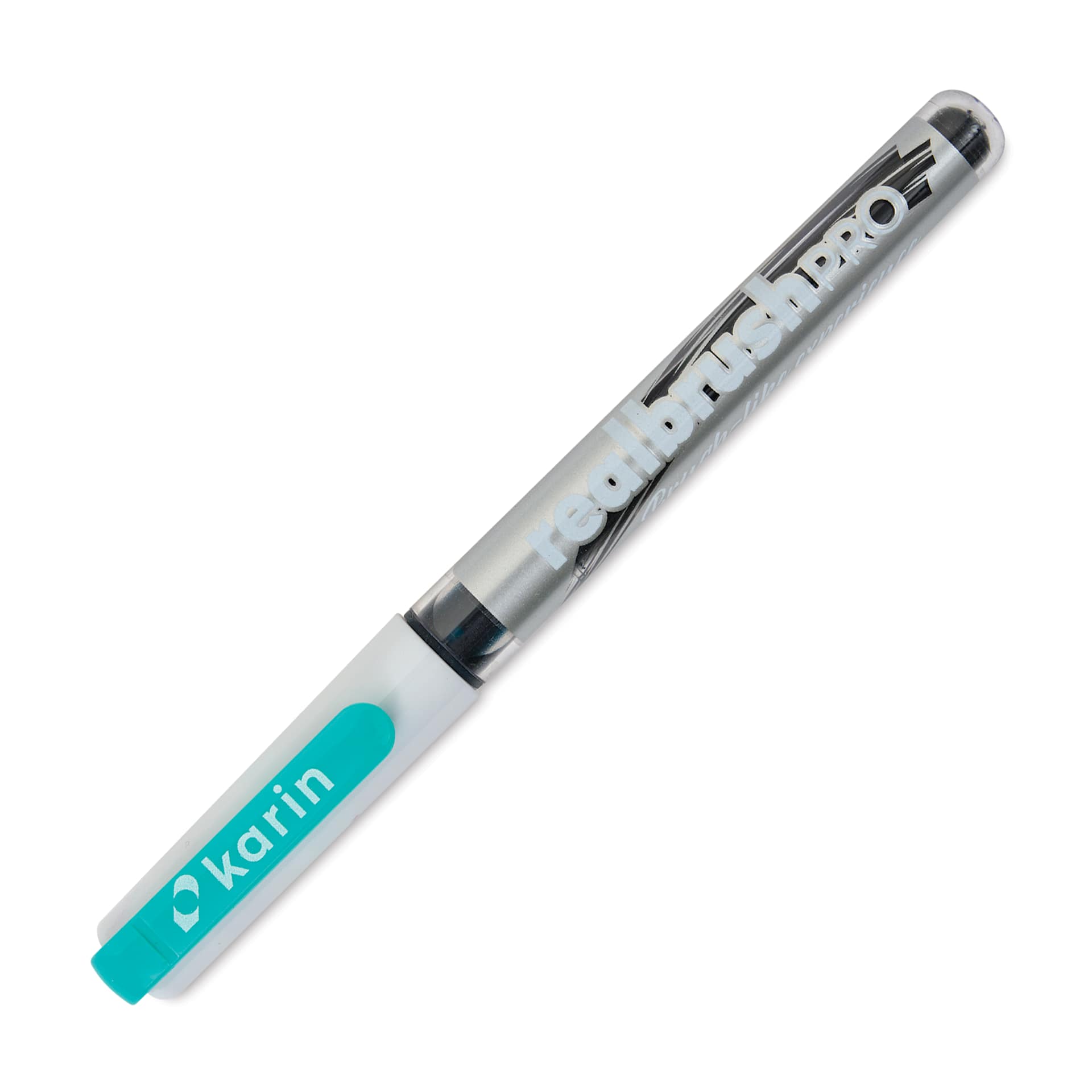Karin Realbrush Pro Marker - Cool Aqua, 4 mm, Brush Tip, cap on