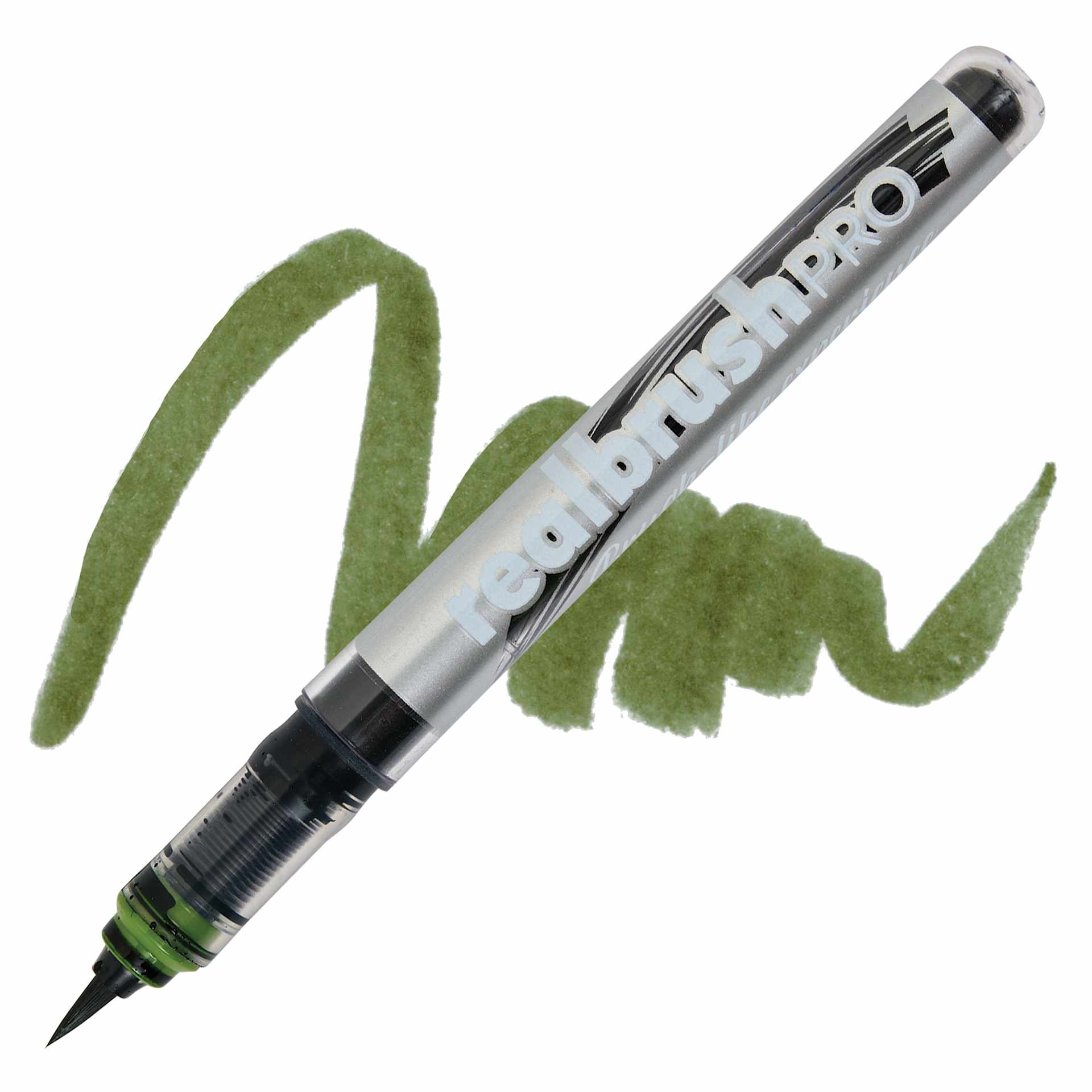 Karin Realbrush Pro Marker - Olive Green, swatch and marker