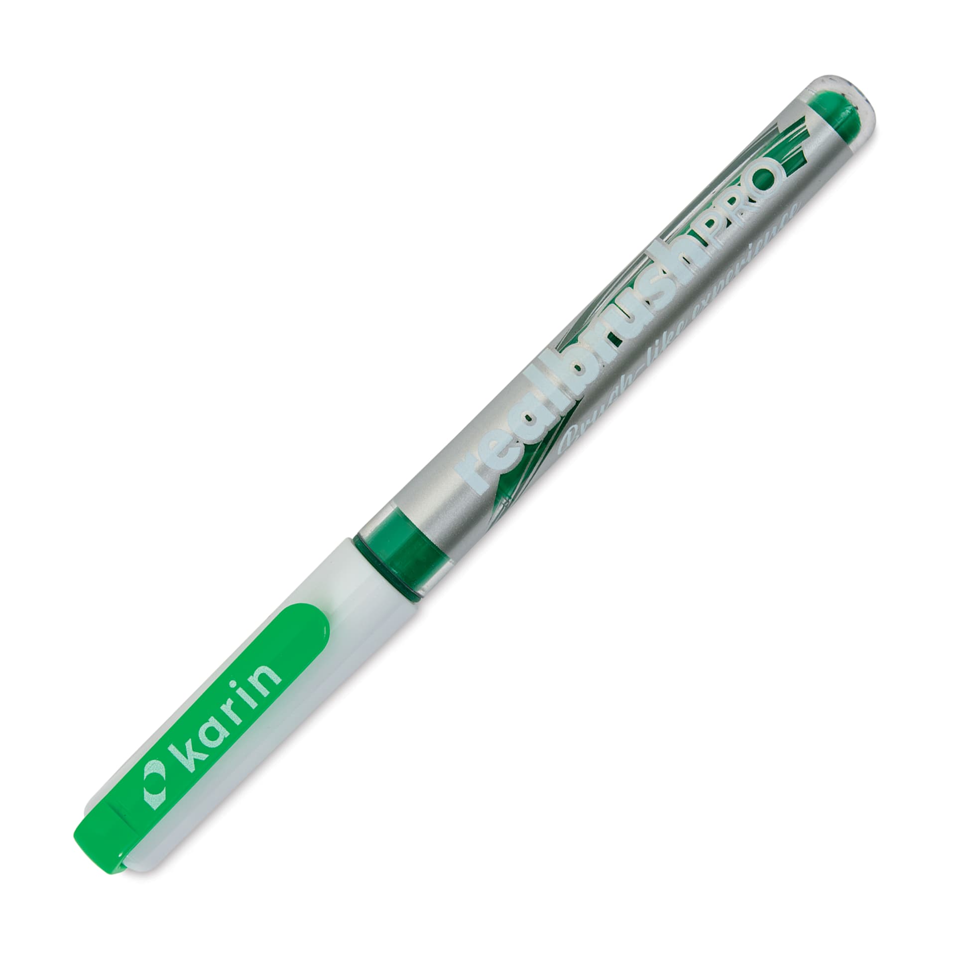 Karin Realbrush Pro Marker - Neon Light Green, 4 mm, Brush Tip, cap on