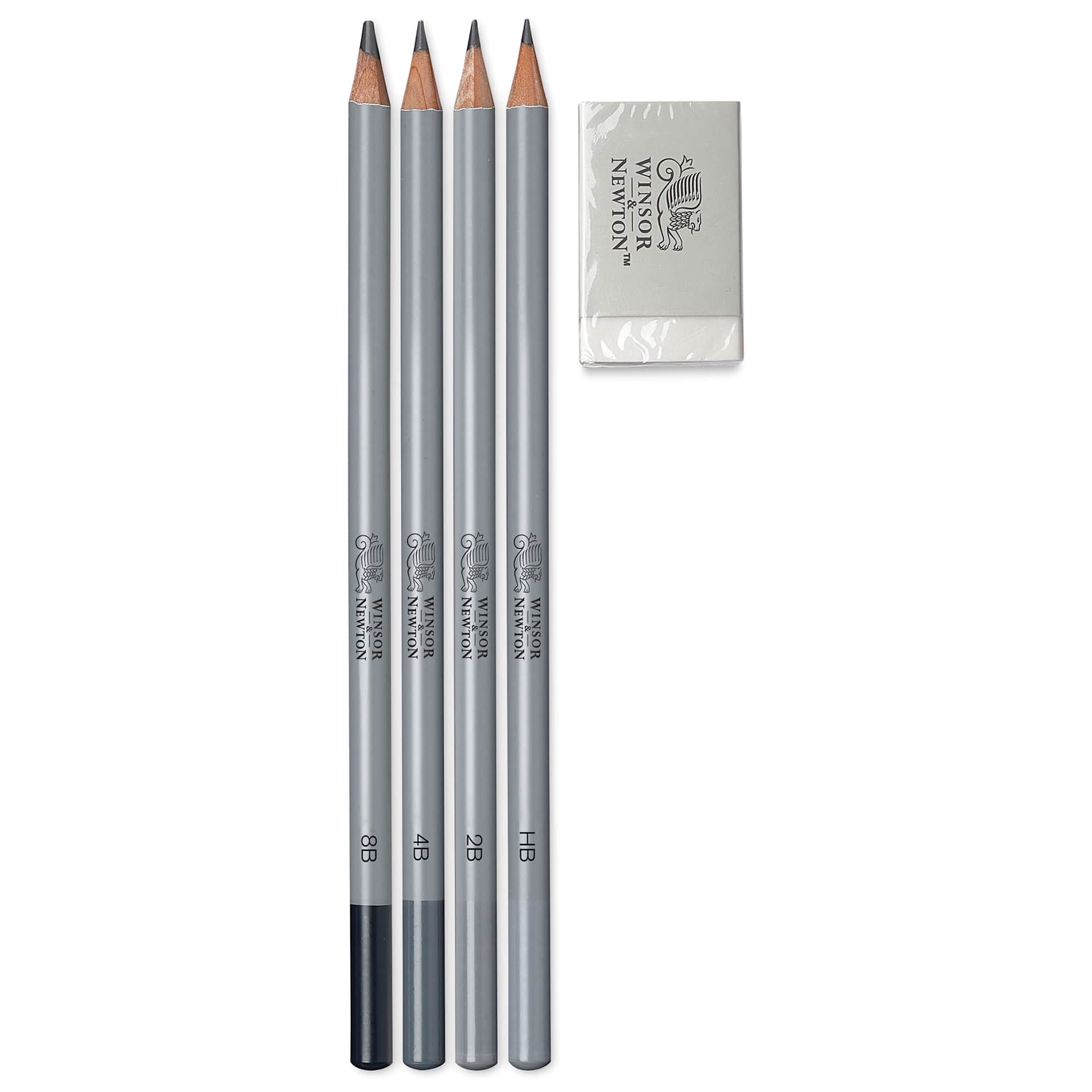 Winsor & Newton Studio Collection Graphite Pencils - Set of 4 with Eraser, out of packaging