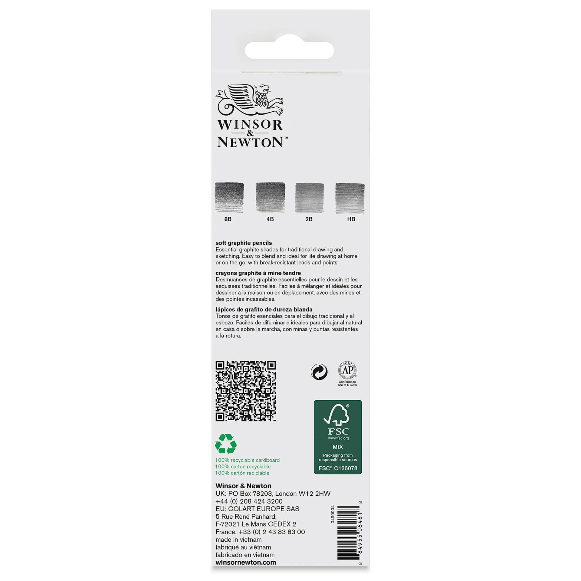 Winsor & Newton Studio Collection Graphite Pencils - Set of 4 with Eraser, back of the packaging