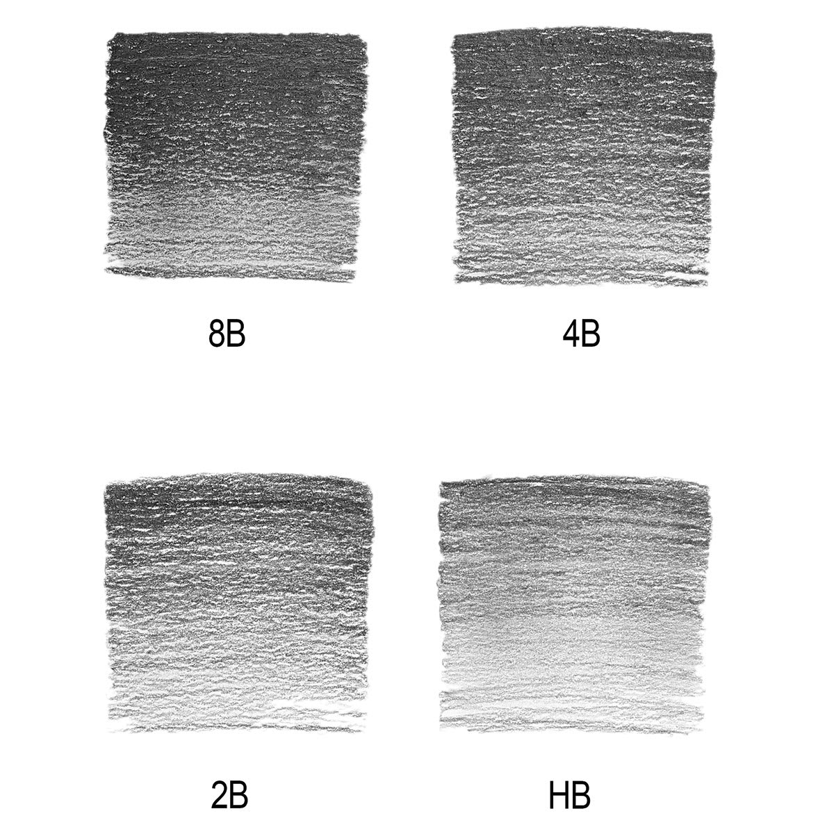Winsor & Newton Studio Collection Graphite Pencil Set - Set of 4 with Eraser, Soft Hardness (example of included pencil gradations)