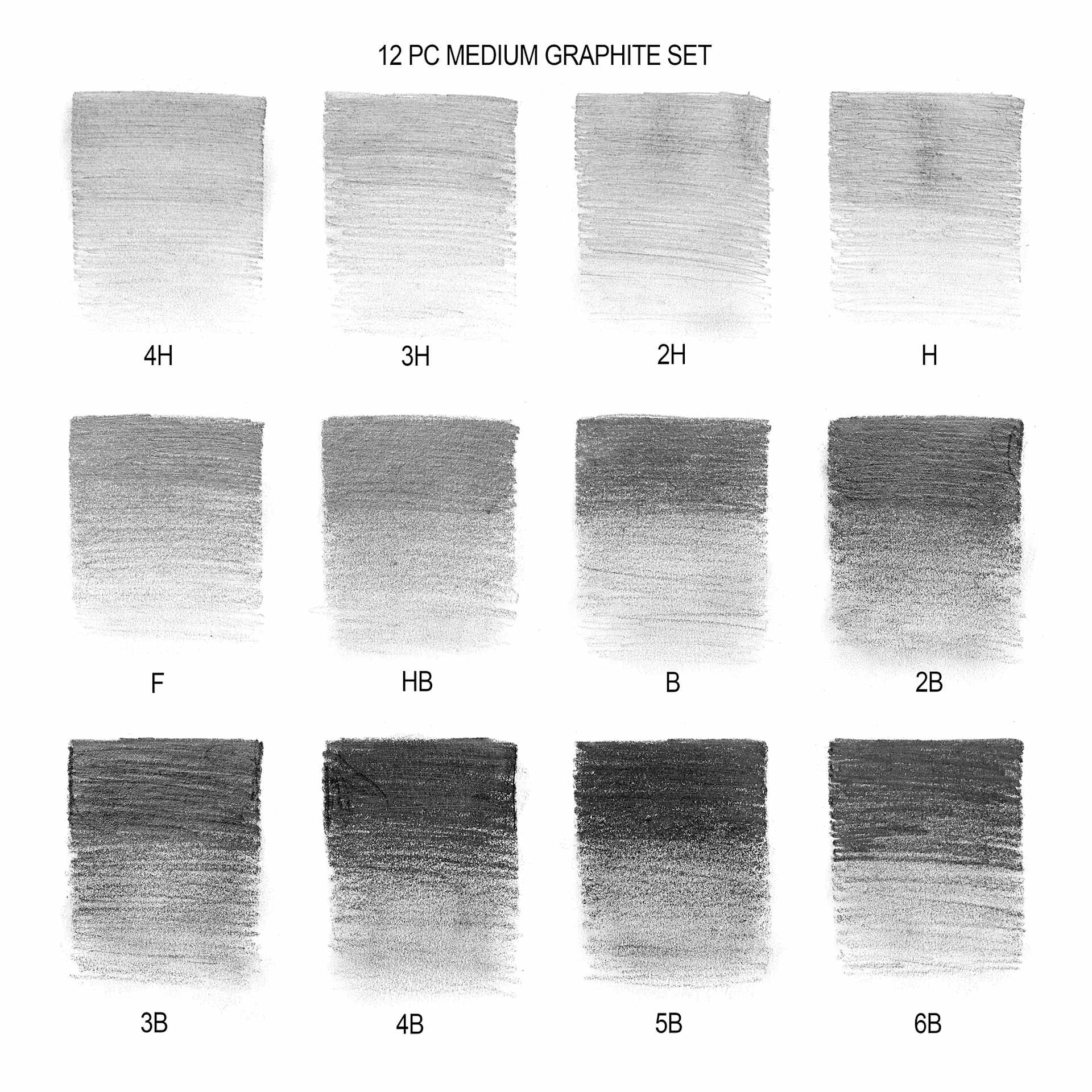 Winsor & Newton Studio Collection Graphite Pencil Set - Set of 12, Medium Hardness (example of included pencil gradations)