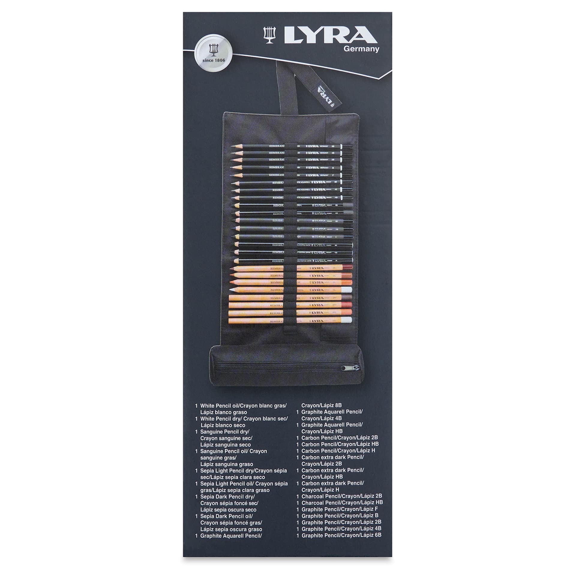 Lyra Rembrandt Sketching Set - Sketching Roll, Set of 24 contents list card