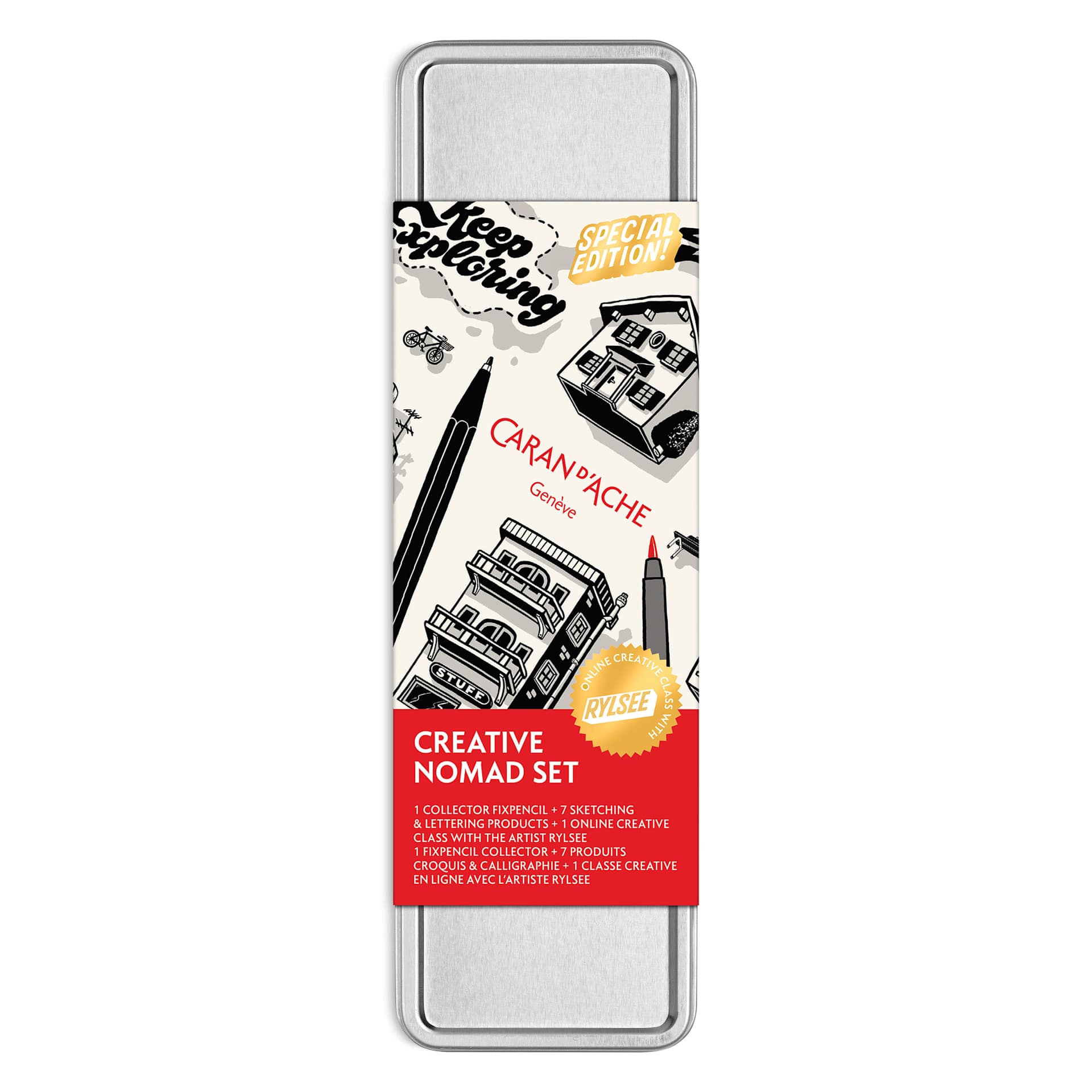 Caran d'Ache Rylsee Creative Nomad Sketching Set, front of the tin case
