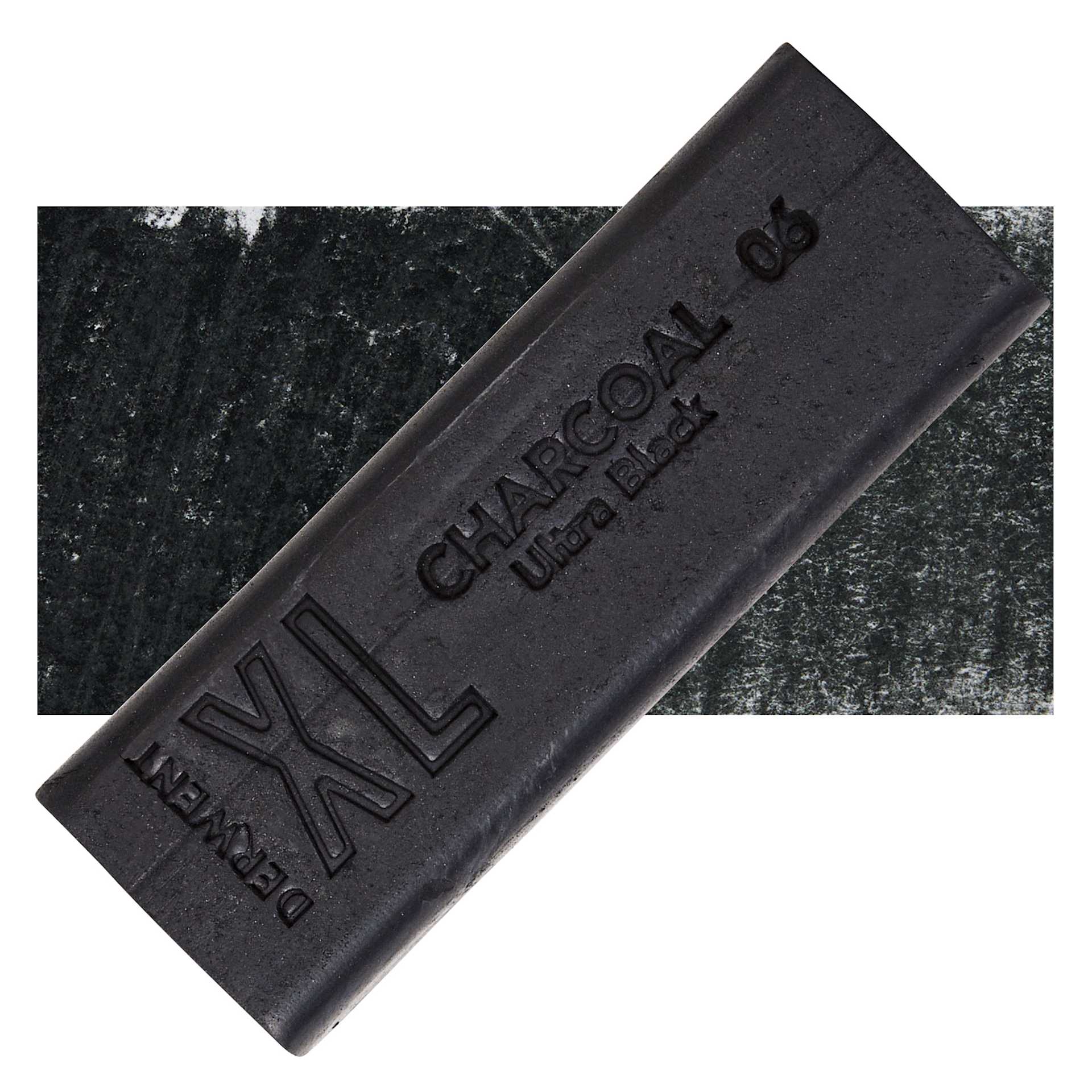 Derwent Charcoal XL Block - Ultra Black, swatch and block